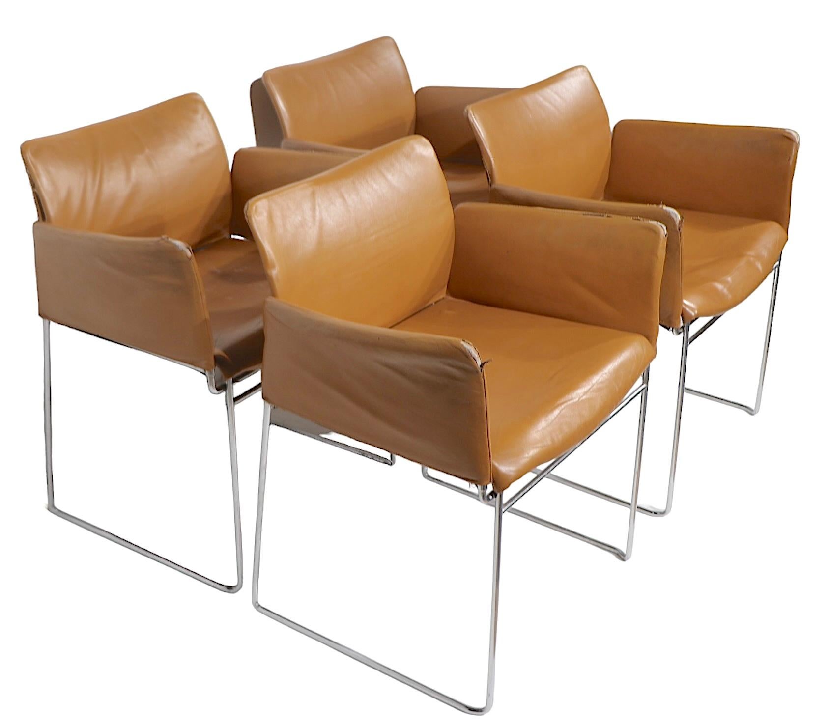 Italian Set of Four Chrome and Leather Dining Chairs by Gavina c 1960/1980's For Sale