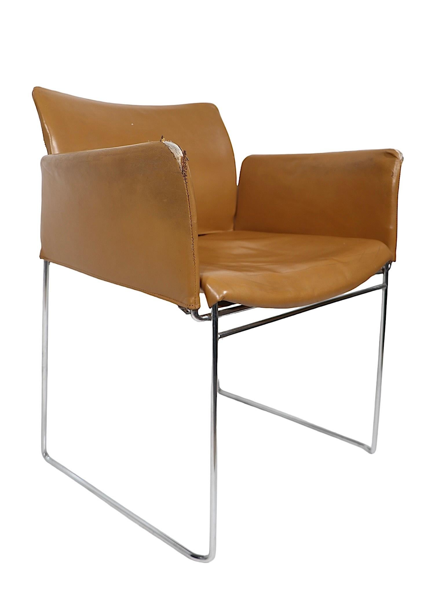 Set of Four Chrome and Leather Dining Chairs by Gavina c 1960/1980's In Good Condition For Sale In New York, NY