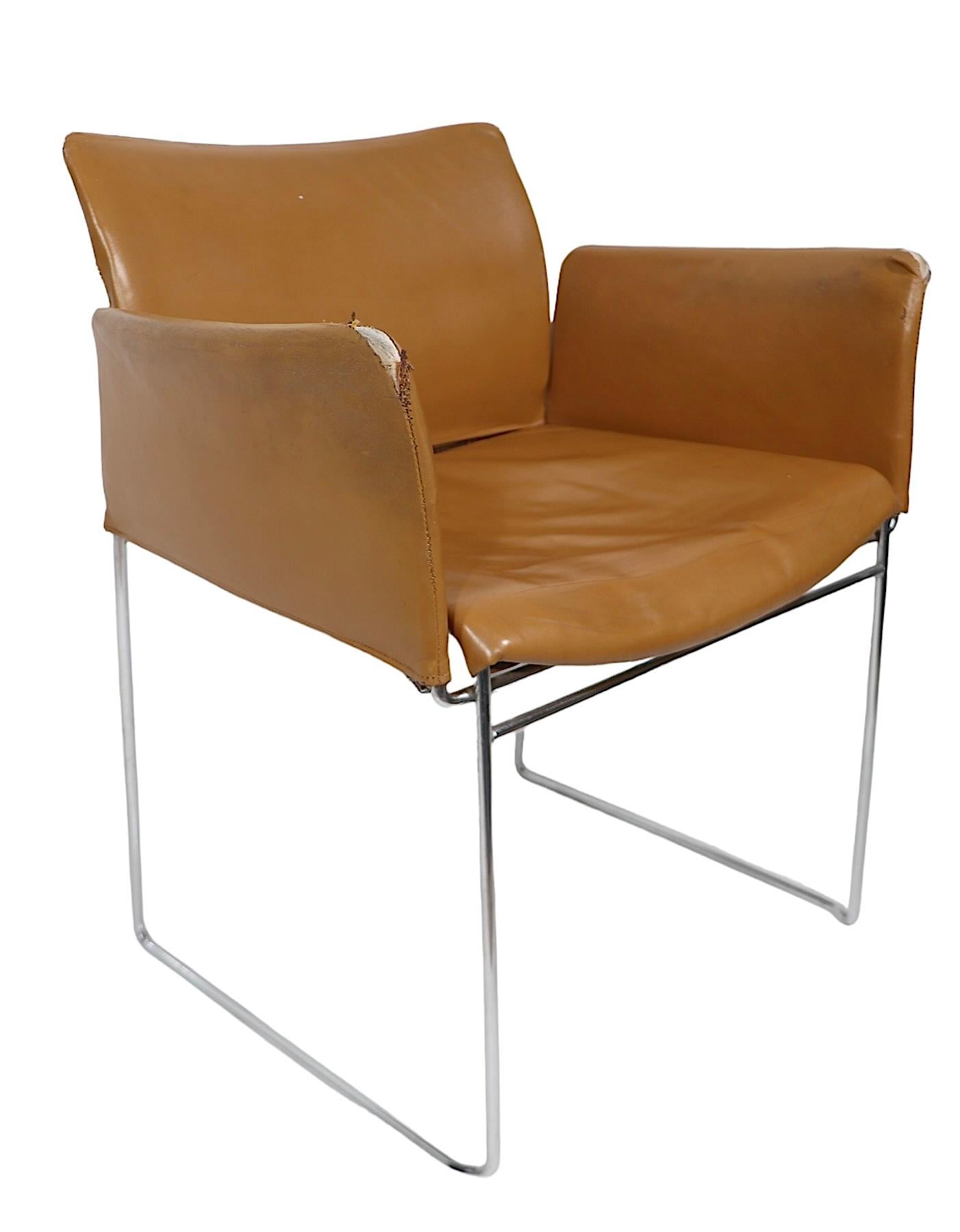 Set of Four Chrome and Leather Dining Chairs by Gavina c 1960/1980's For Sale 3