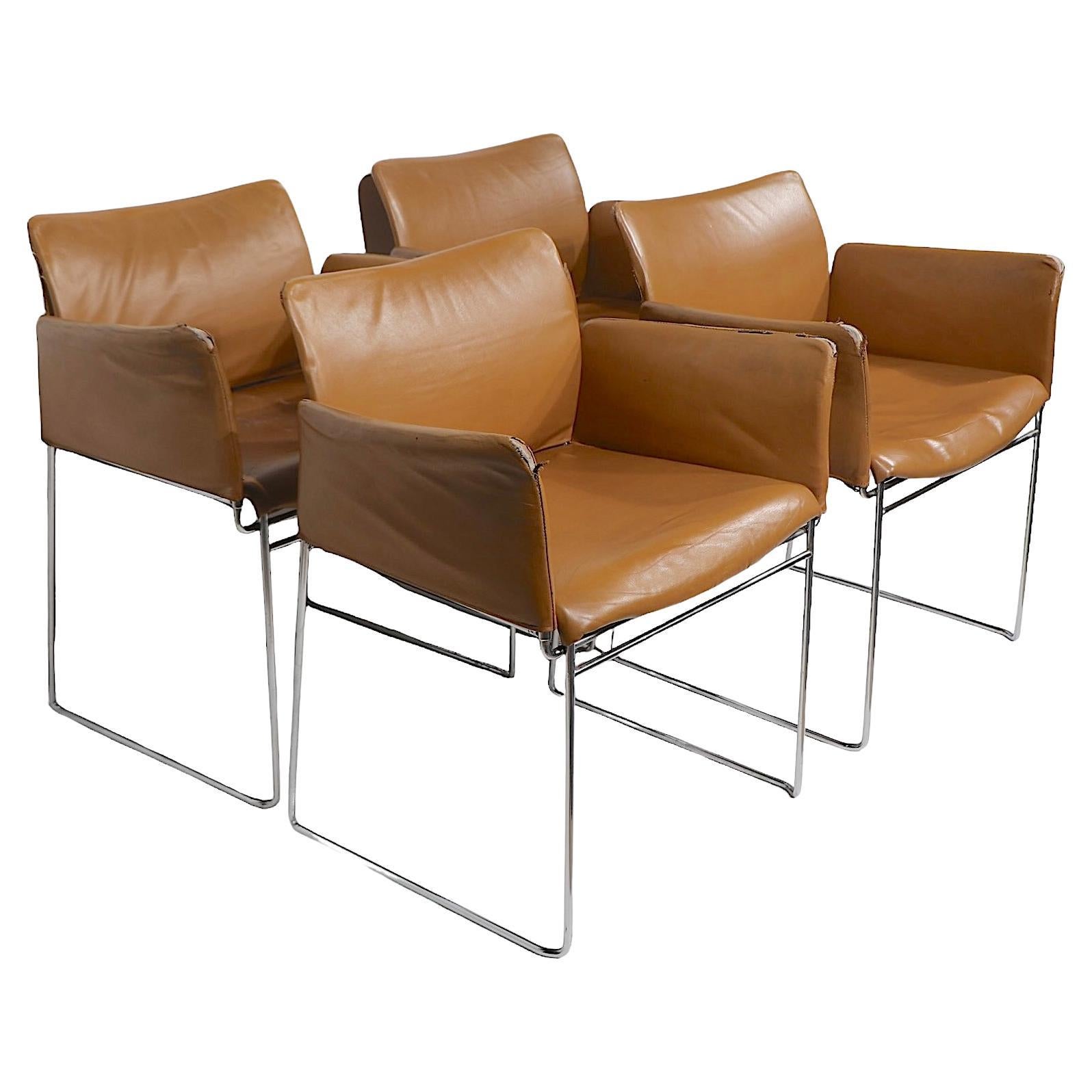 Set of Four Chrome and Leather Dining Chairs by Gavina c 1960/1980's For Sale