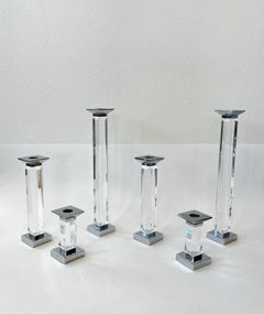 Set di sei portacandele in cromo e lucite di Charles Hollis Jones