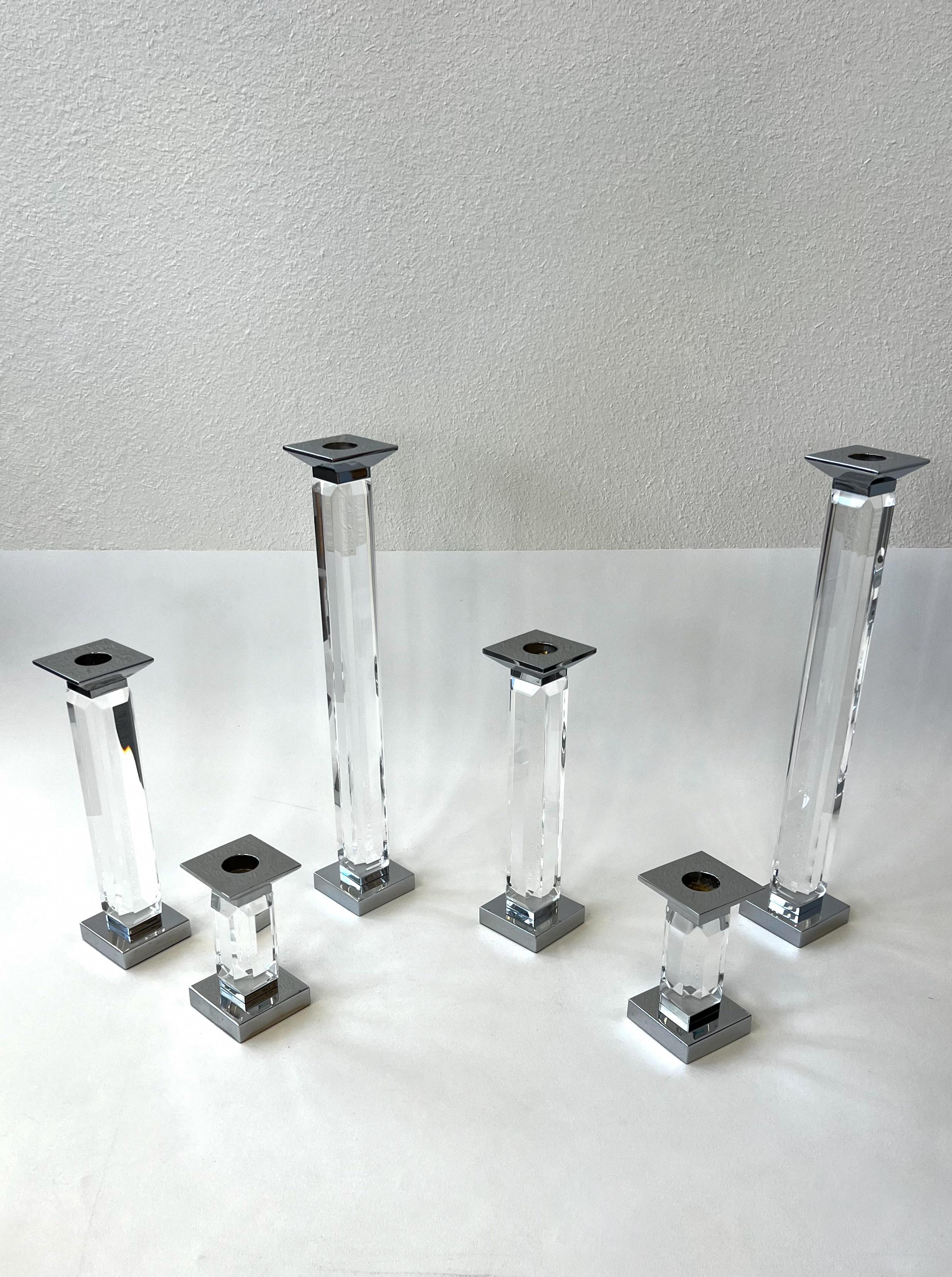 Mid-Century Modern Set of Six Chrome and Lucite Candle Holders by Charles Hollis Jones For Sale