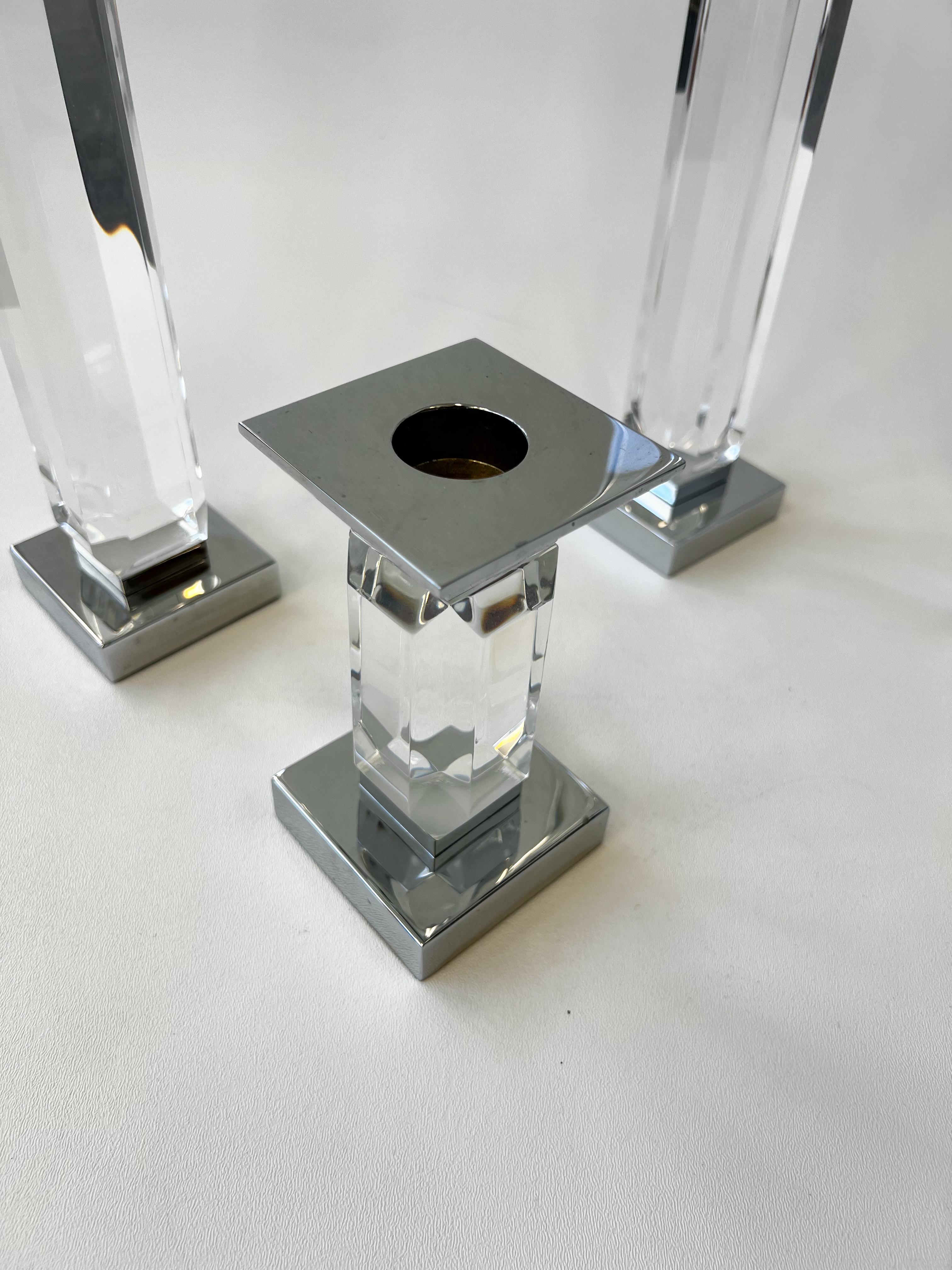 American Set of Six Chrome and Lucite Candle Holders by Charles Hollis Jones For Sale