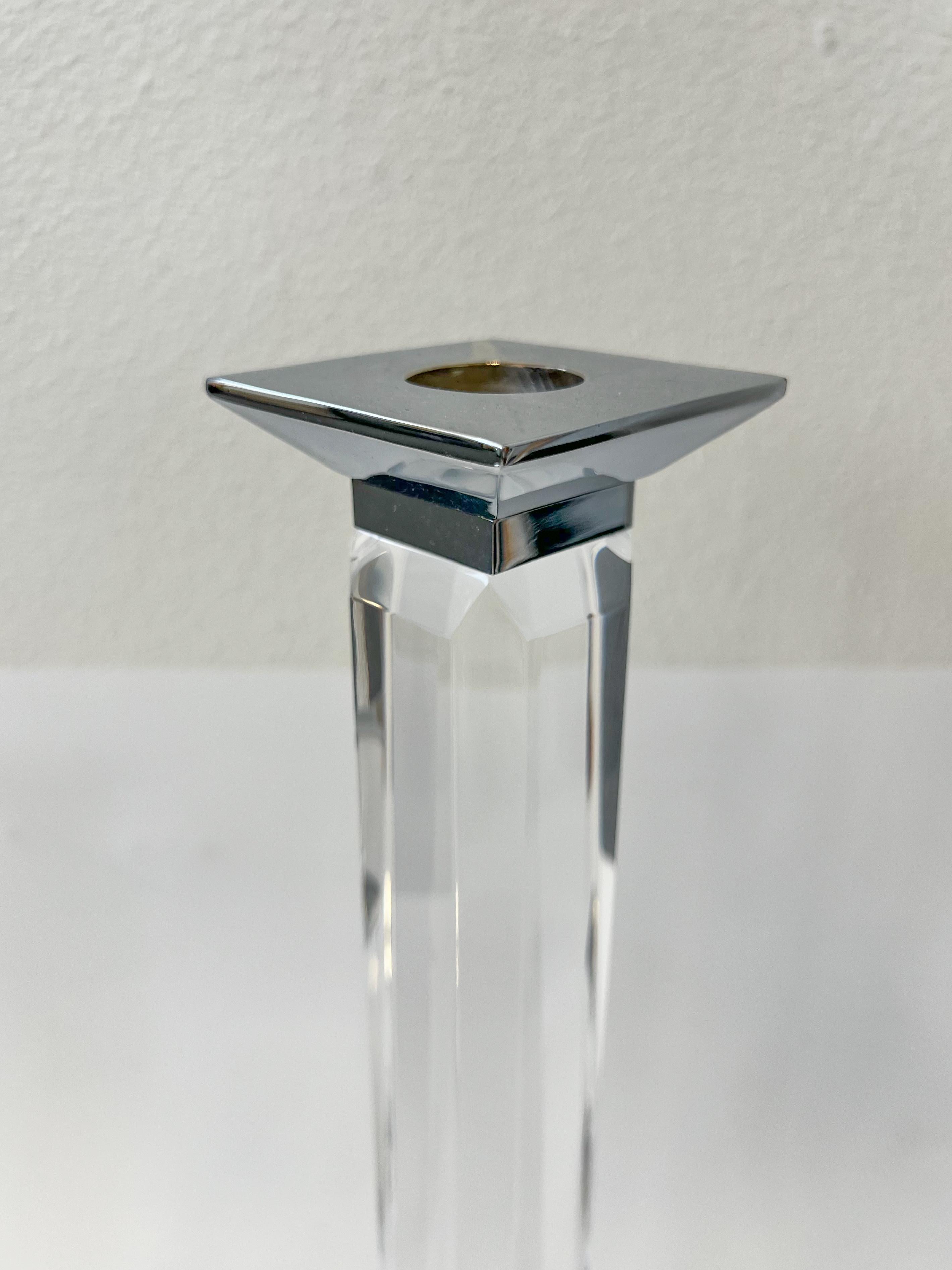 Hand-Crafted Set of Six Chrome and Lucite Candle Holders by Charles Hollis Jones For Sale