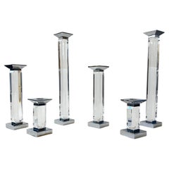Set of Six Chrome and Lucite Candle Holders by Charles Hollis Jones