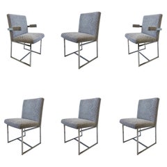 Set of Six Chrome and off White Velvet Dining Chairs by Milo Baughman