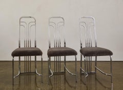 Set of Six Chrome Art Deco Dining Chairs with Mohair Upholstery