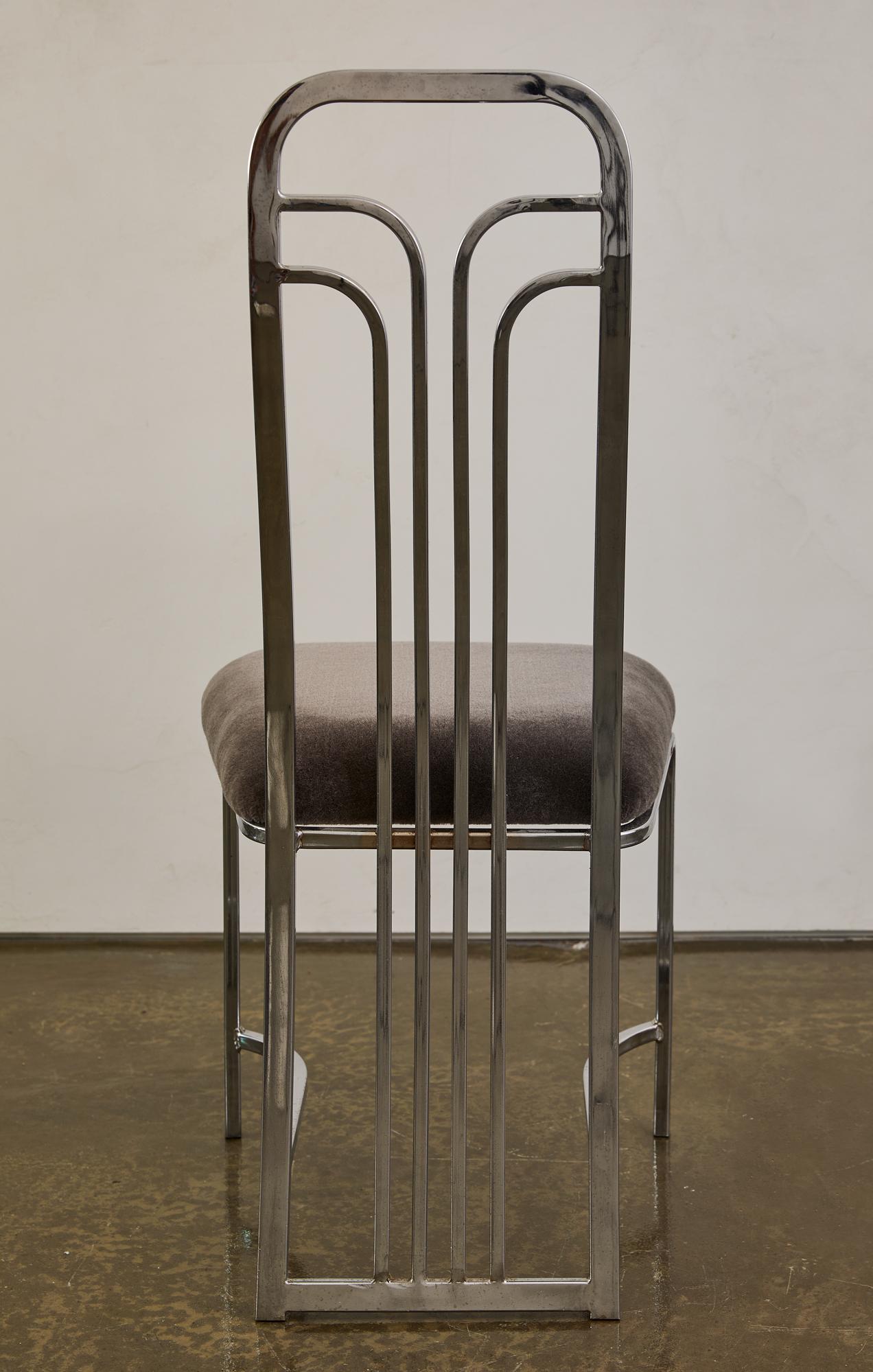 American Set of Six Chrome Art Deco Dining Chairs with Mohair Upholstery For Sale