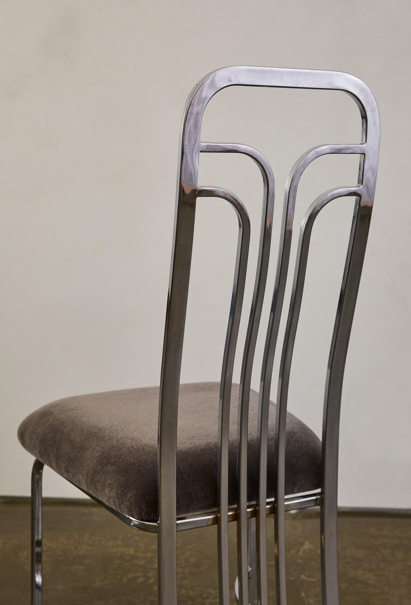 Set of Six Chrome Art Deco Dining Chairs with Mohair Upholstery In Good Condition For Sale In Brooklyn, NY