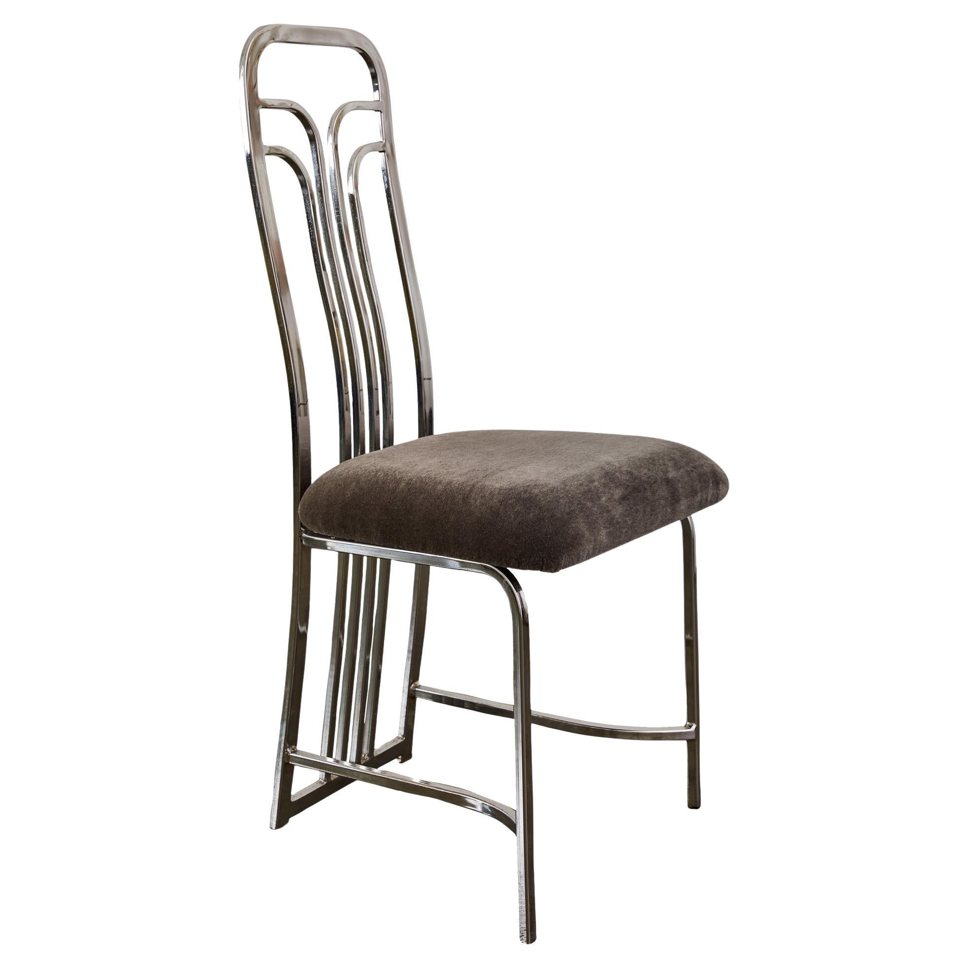 Set of Six Chrome Art Deco Dining Chairs with Mohair Upholstery