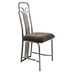 Set of Six Chrome Art Deco Dining Chairs with Mohair Upholstery