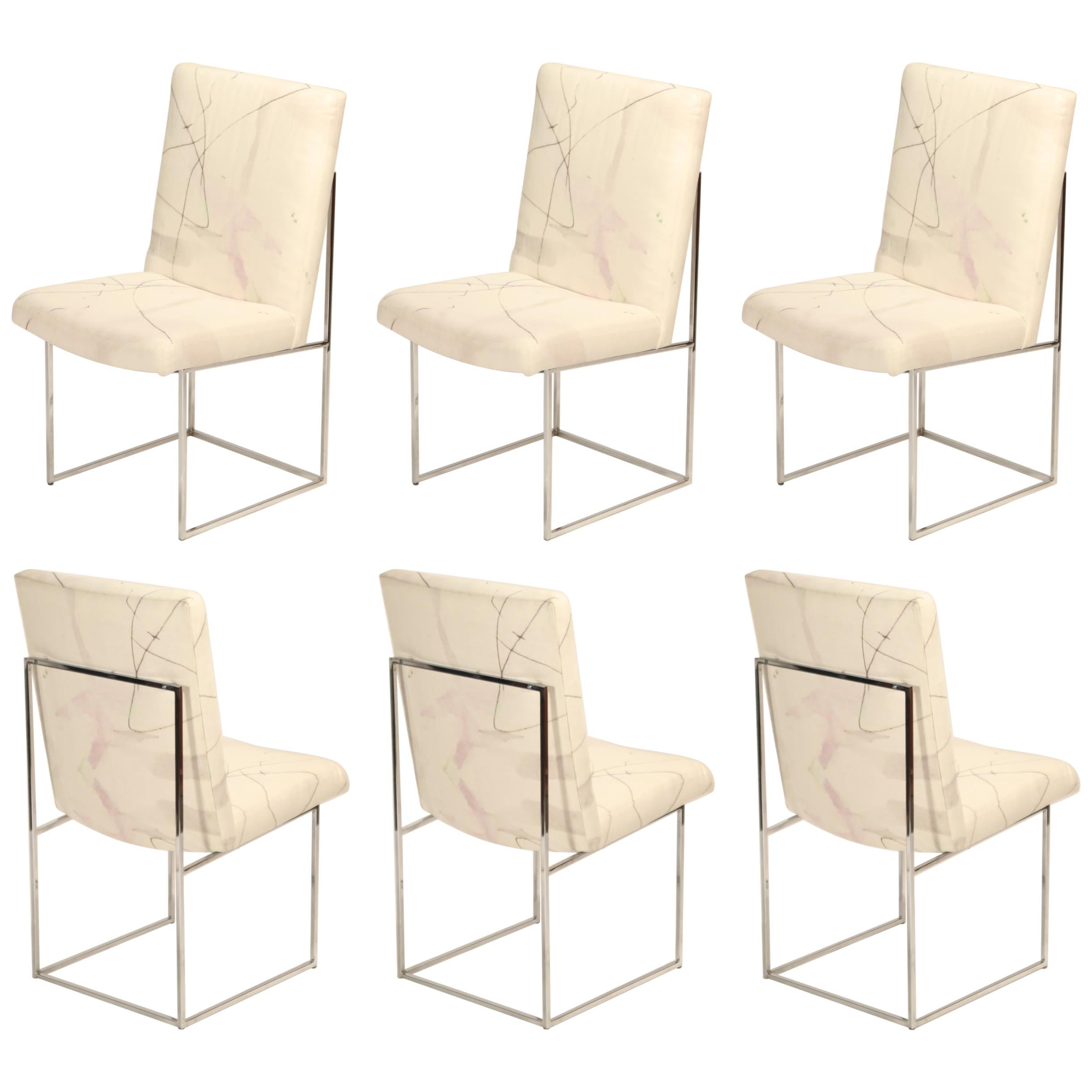 Set of Six Chrome Dining Chairs by Milo Baughman for Thayer Coggin, circa 1970