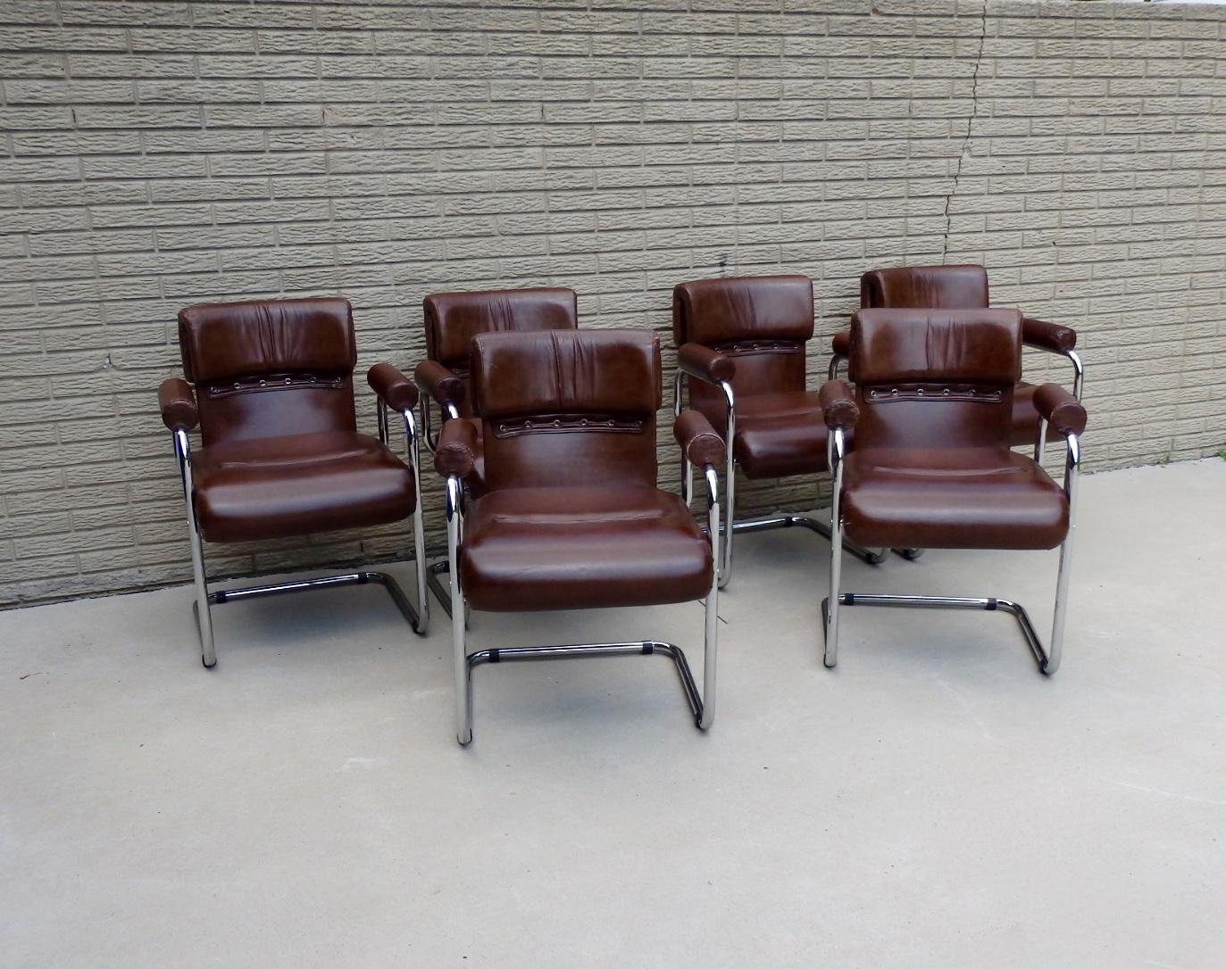 Set of Six Chrome Frame Leather Guido Faleschini for Mariani Chairs In Good Condition In Ferndale, MI