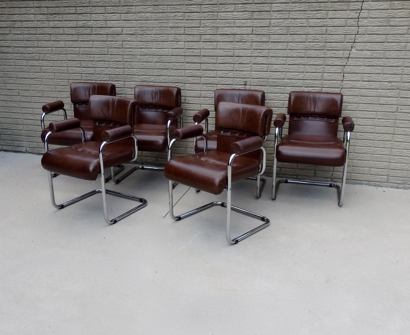 Late 20th Century Set of Six Chrome Frame Leather Guido Faleschini for Mariani Chairs