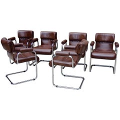 Set of Six Chrome Frame Leather Guido Faleschini for Mariani Chairs