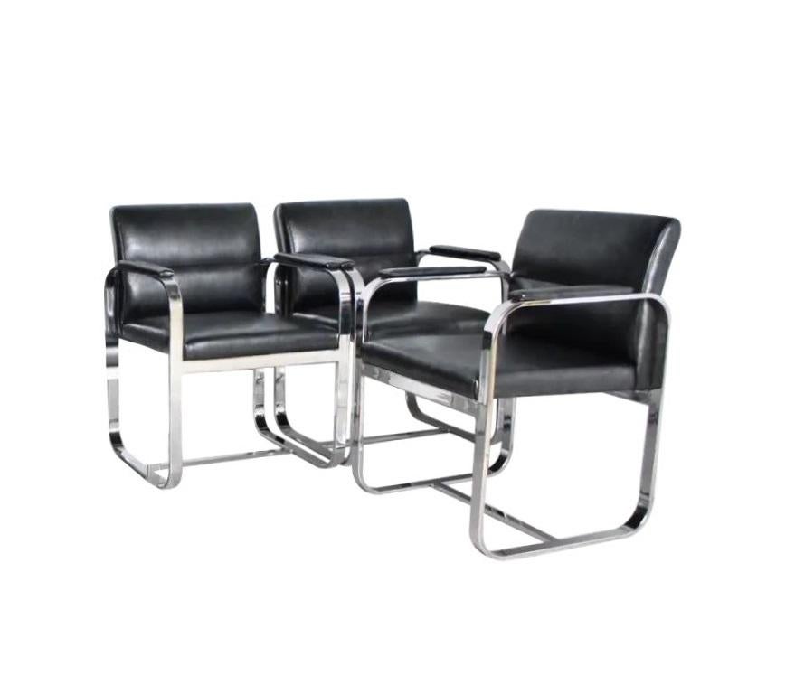 Mid-20th Century Set of Six Chrome Milo Baughman Style Dining Chairs For Sale