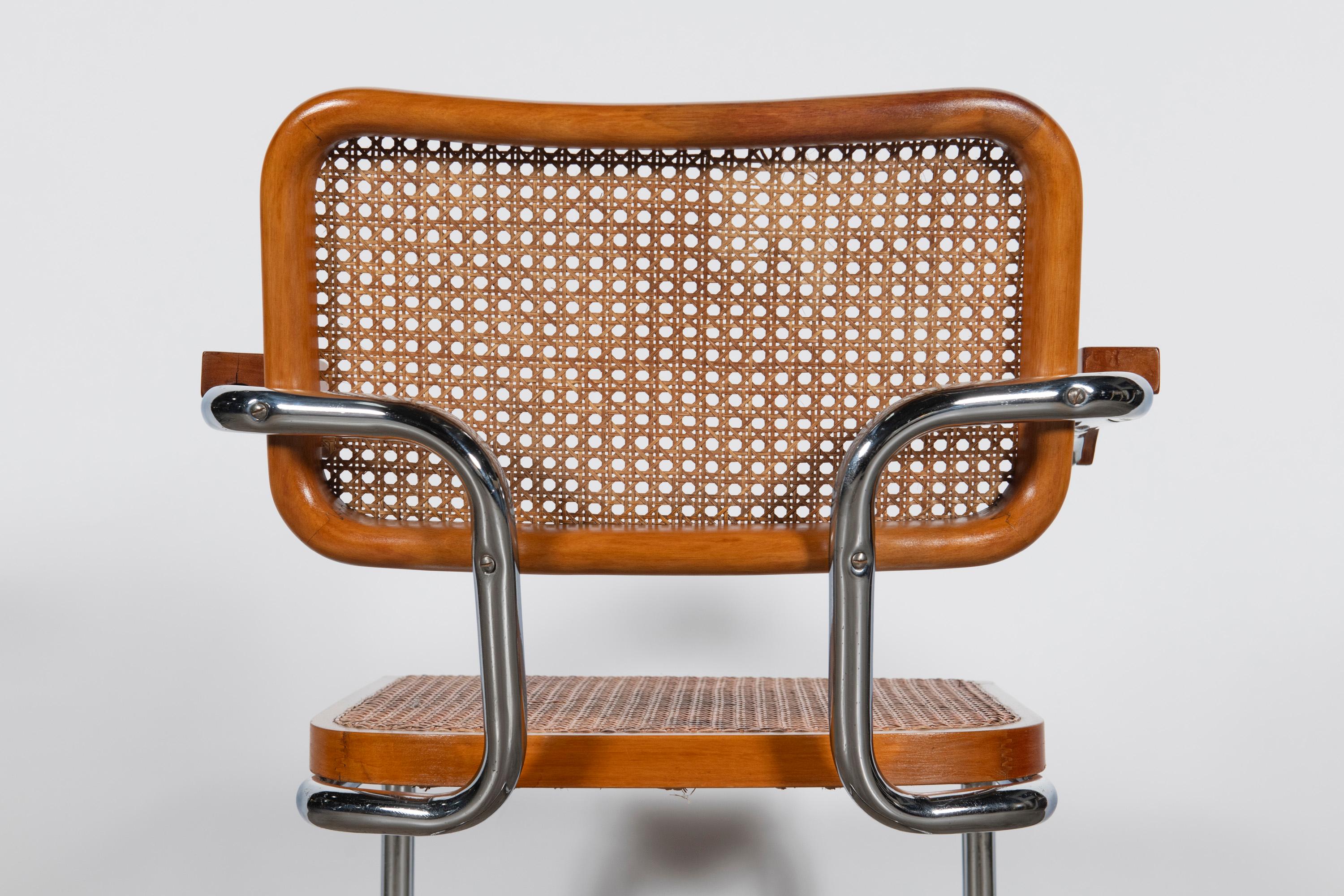 Set di sei sedie da pranzo Cesca in cromo, legno e rattan, circa 1960. in vendita 3