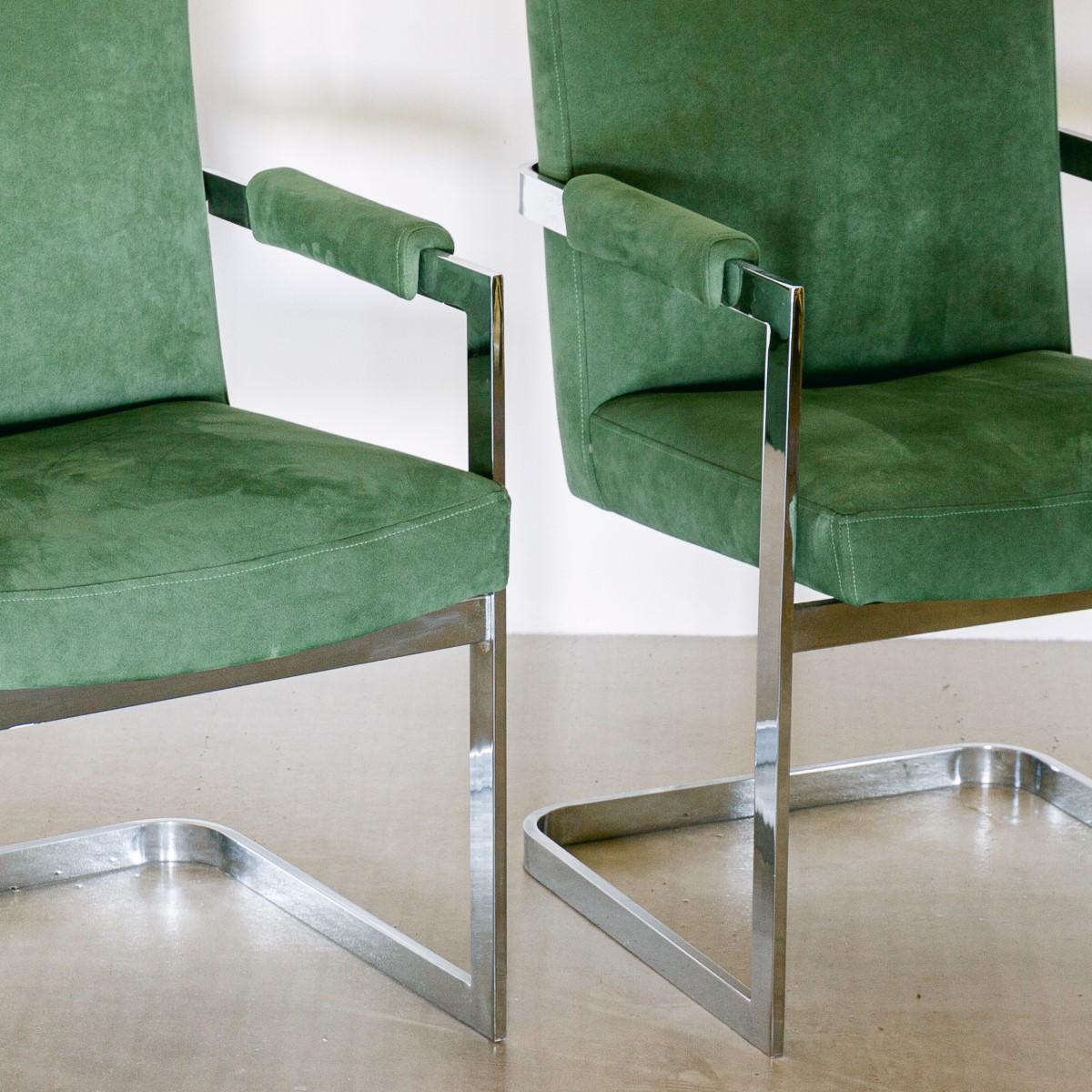Set of Six Chromium Steel Cantilevered Armchairs, 1970s 3