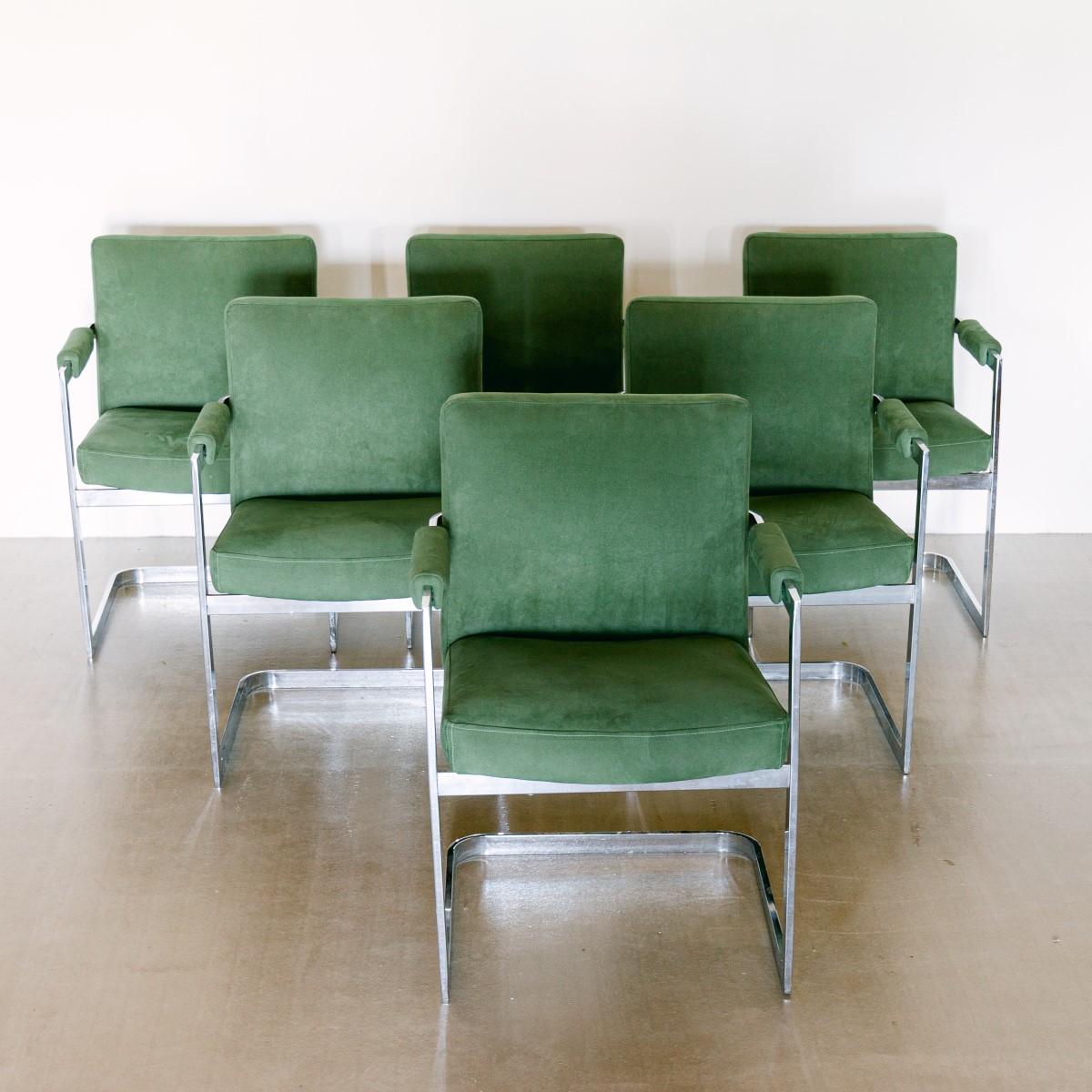 Set of Six Chromium Steel Cantilevered Armchairs, 1970s 5