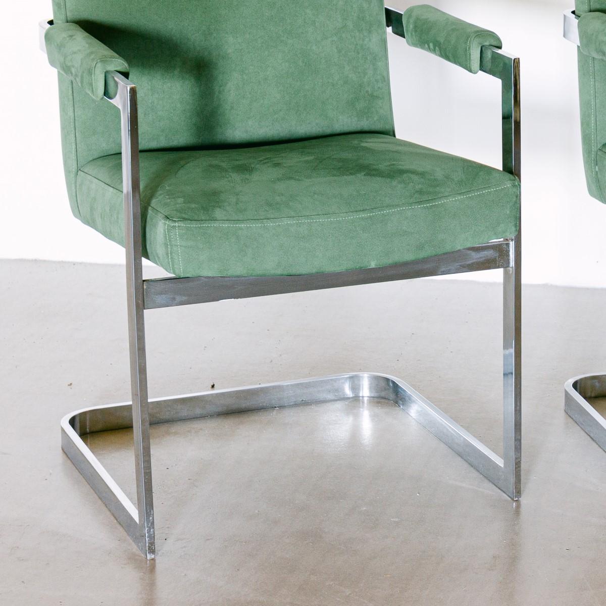 Set of Six Chromium Steel Cantilevered Armchairs, 1970s 1