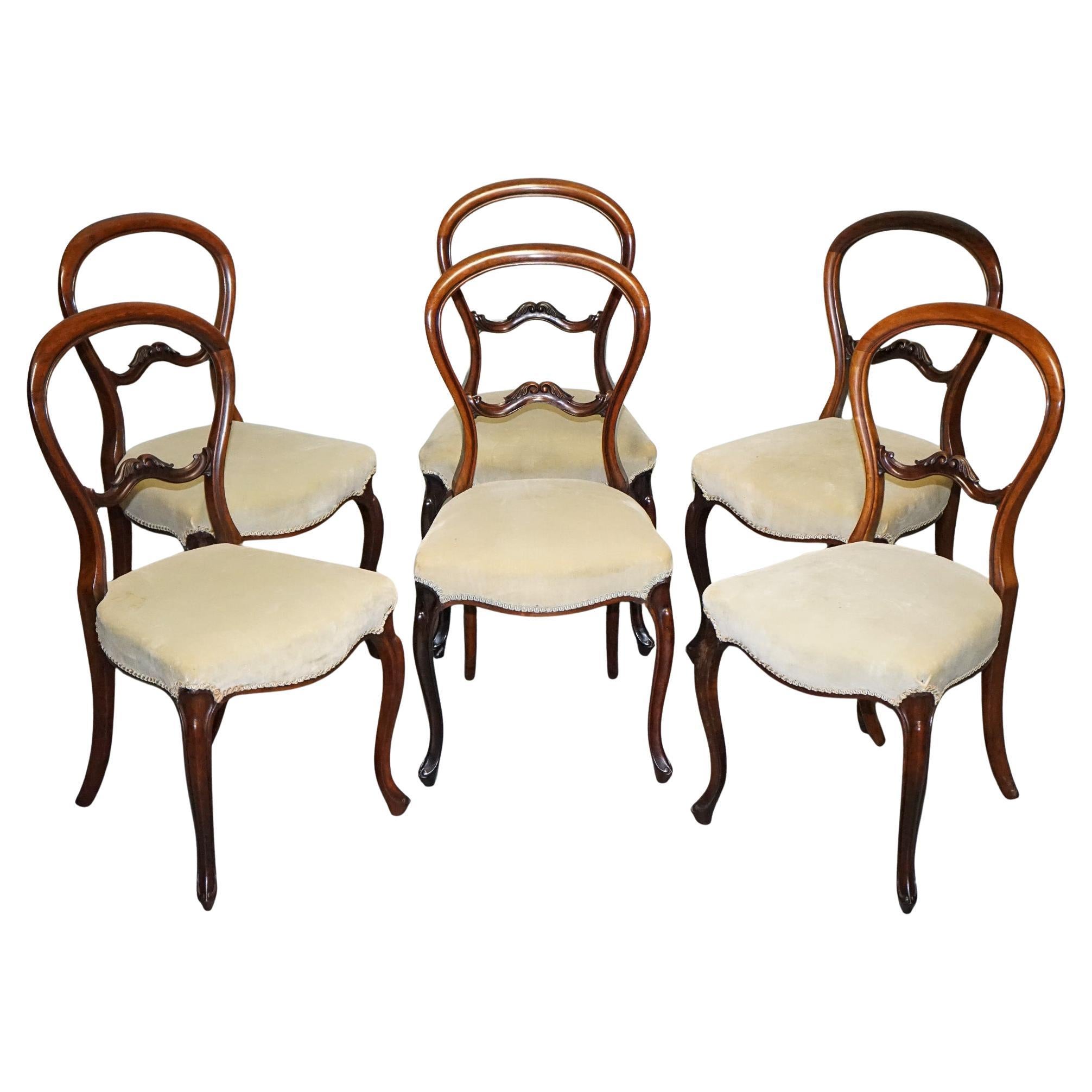 SÉRIE DE SIX CHAISES À DÎNER VICTORIENNES À DOS DE BALLOON CIRCA 1860 en vente
