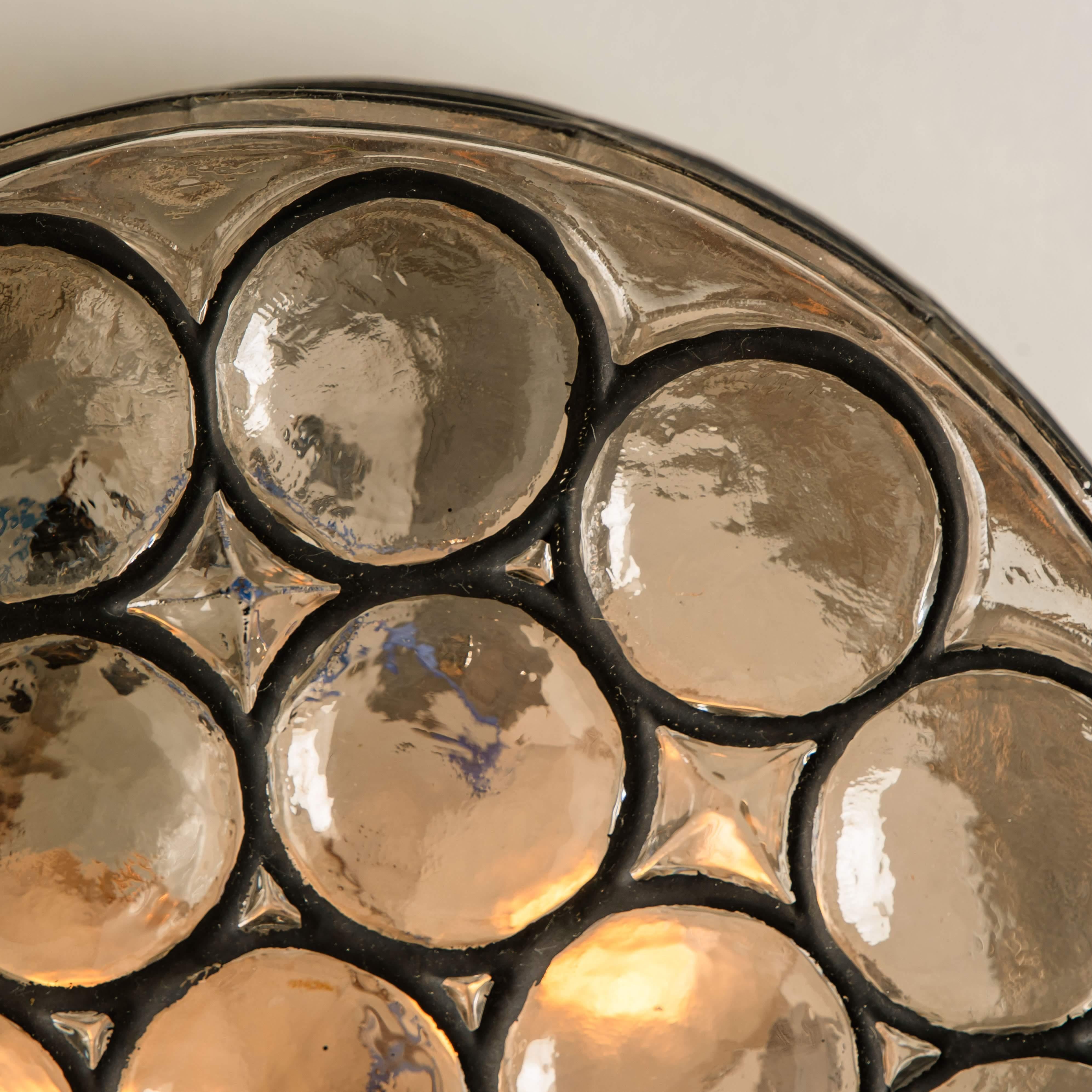 Set of Six Circle Iron and Bubble Glass Sconces Light Fixtures, Glashütte, 1960 10