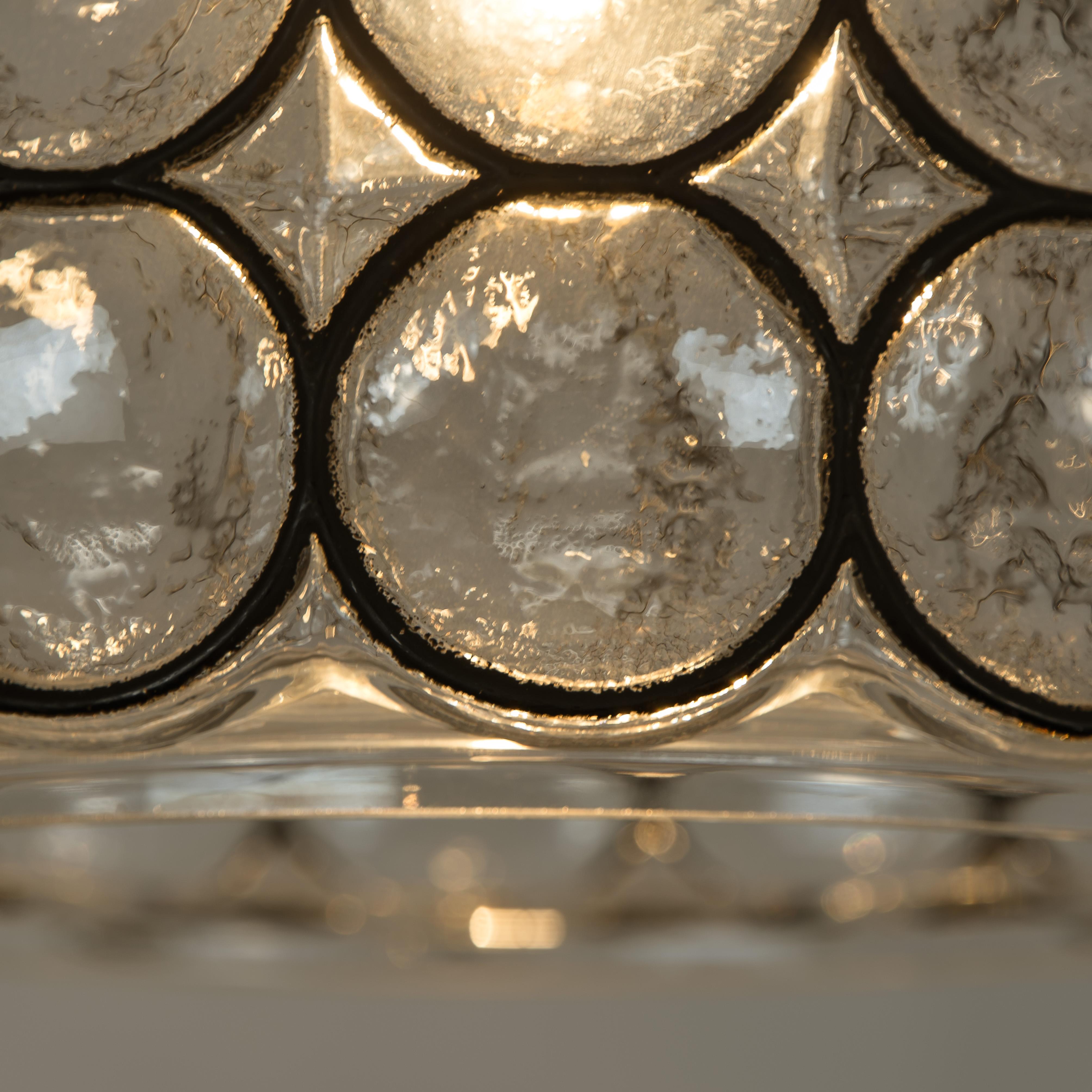 Brass Set of Six Circle Iron and Bubble Glass Sconces Light Fixtures, Glashütte, 1960