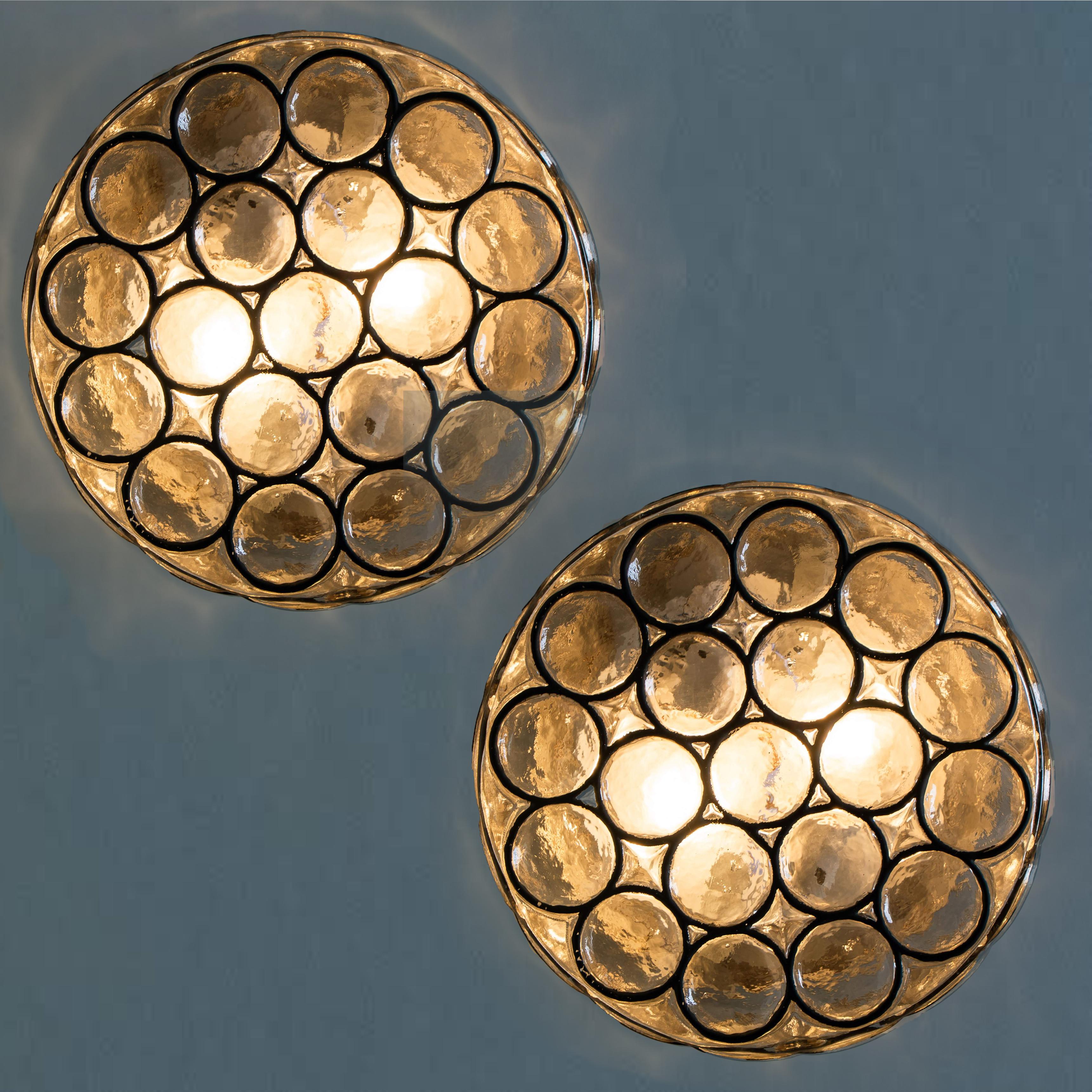 Set of Six Circle Iron and Bubble Glass Sconces Light Fixtures, Glashütte, 1960 1