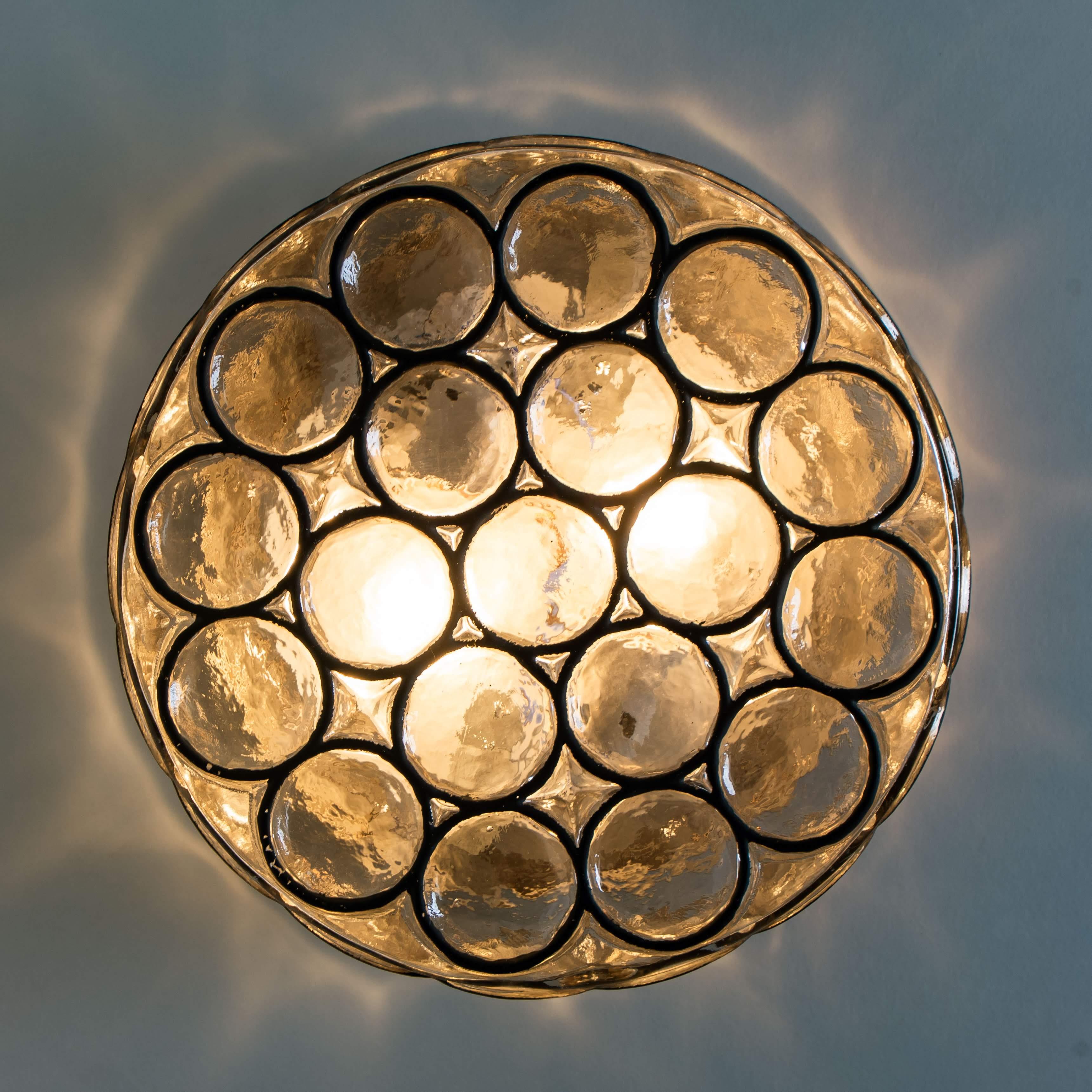 Set of Six Circle Iron and Bubble Glass Sconces Light Fixtures, Glashütte, 1960 2