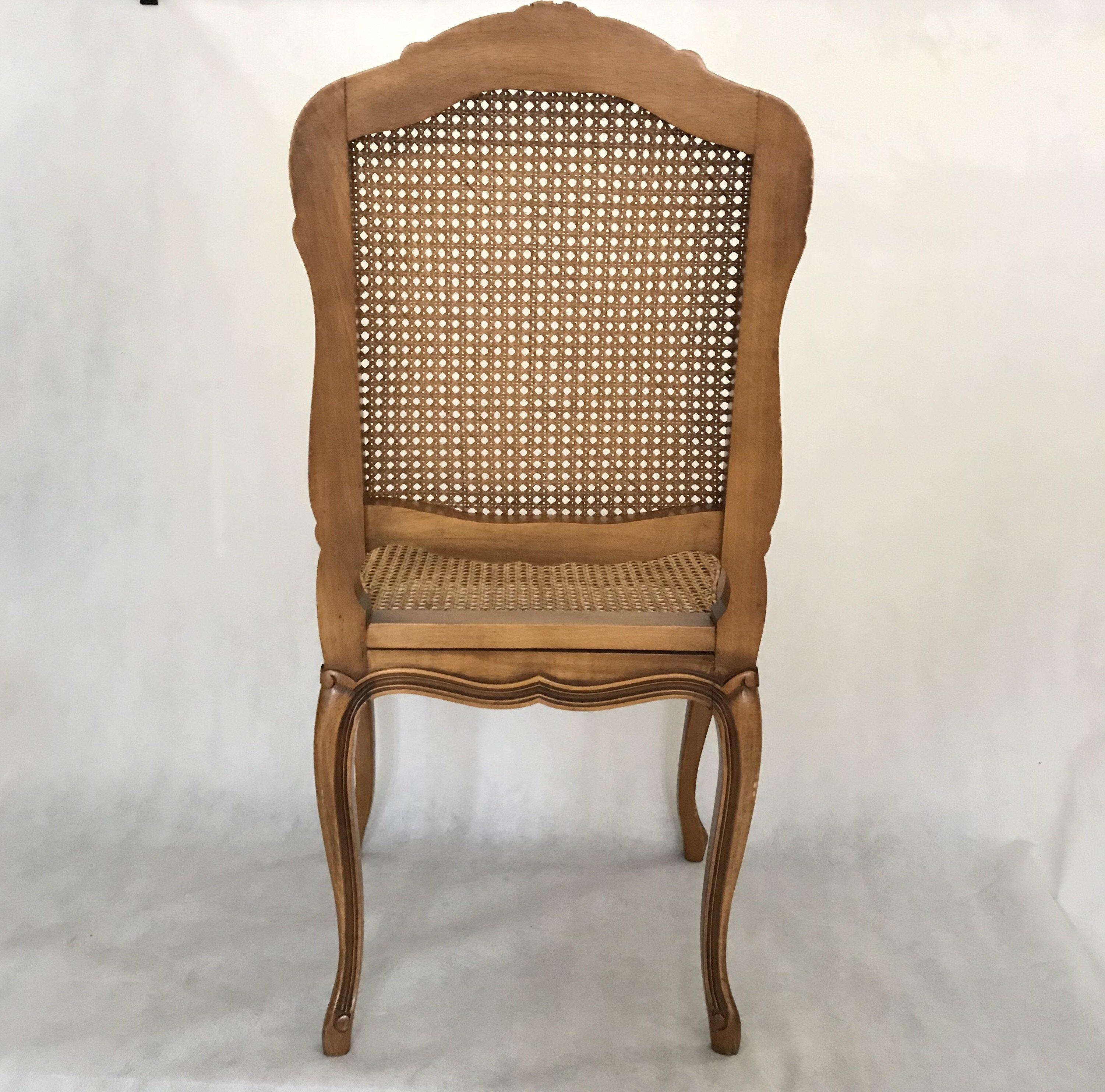 Set of Six Classic French Carved and Caned Louis XV Walnut Chairs 6