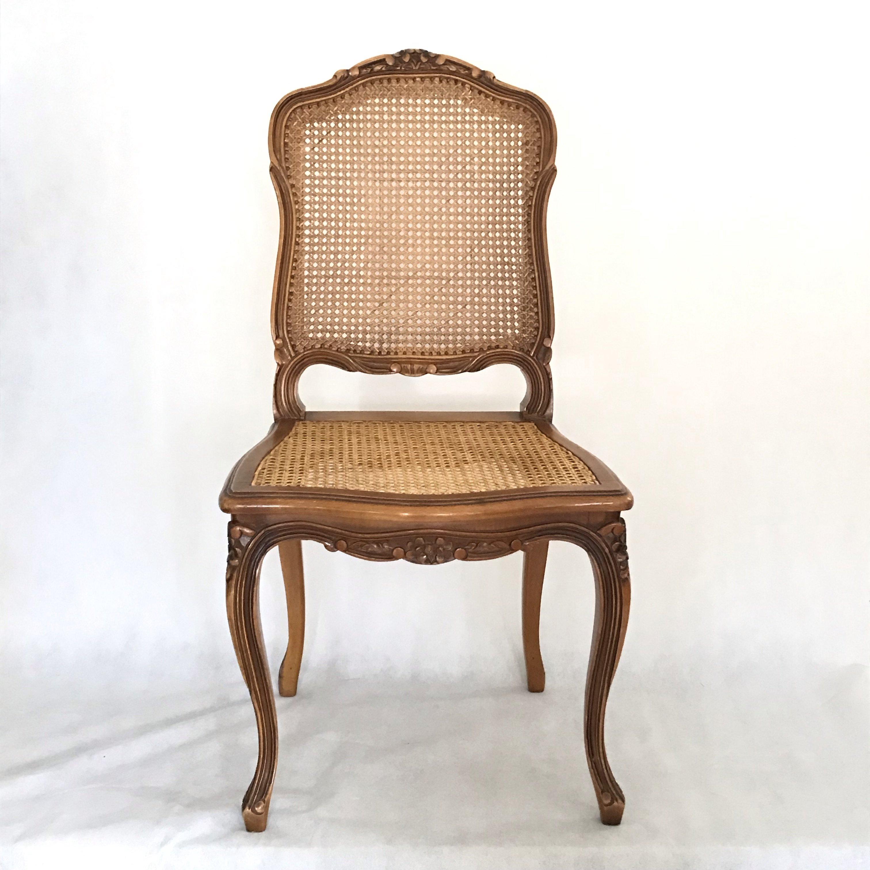 Set of Six Classic French Carved and Caned Louis XV Walnut Chairs 10