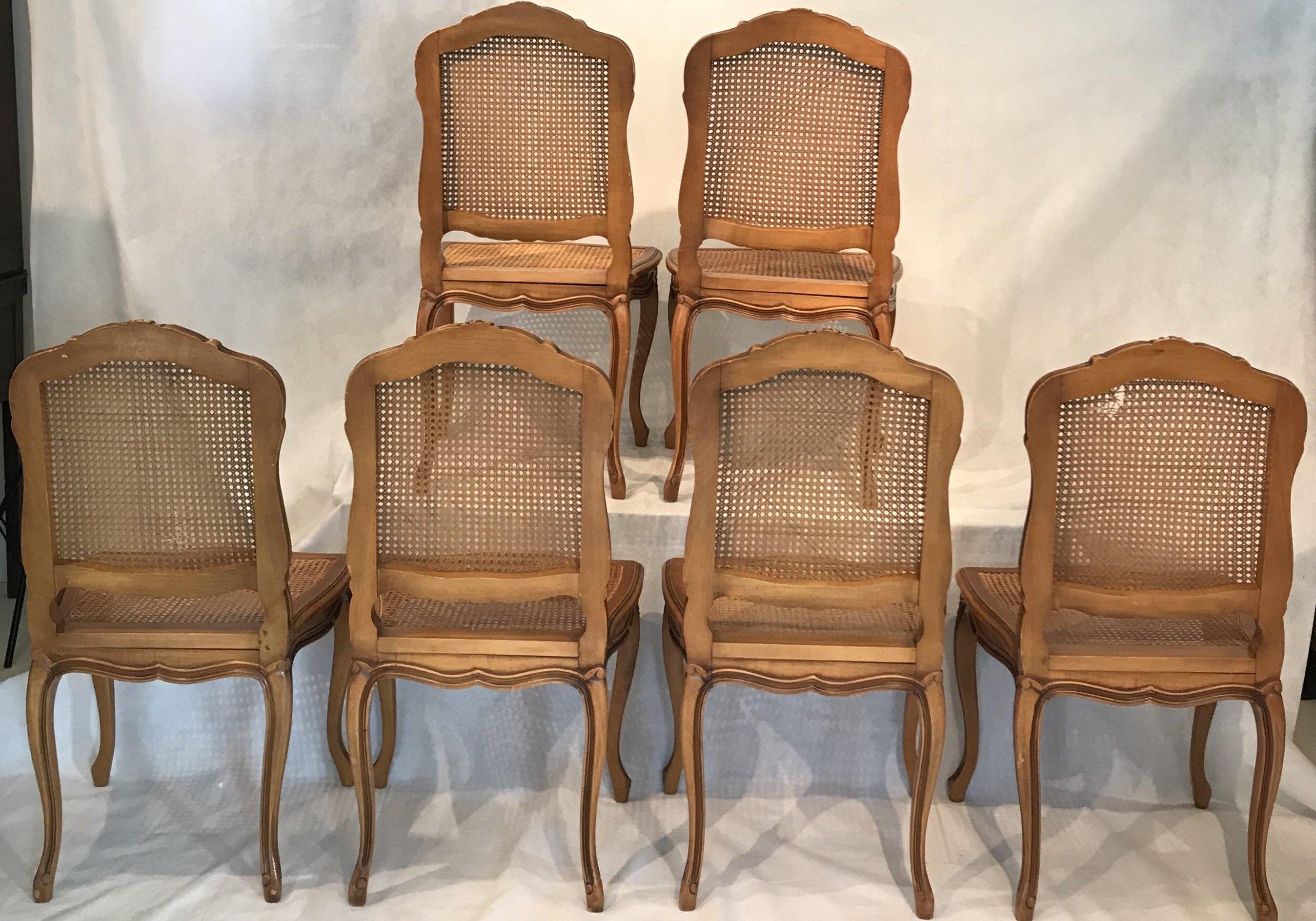Early 20th Century Set of Six Classic French Carved and Caned Louis XV Walnut Chairs