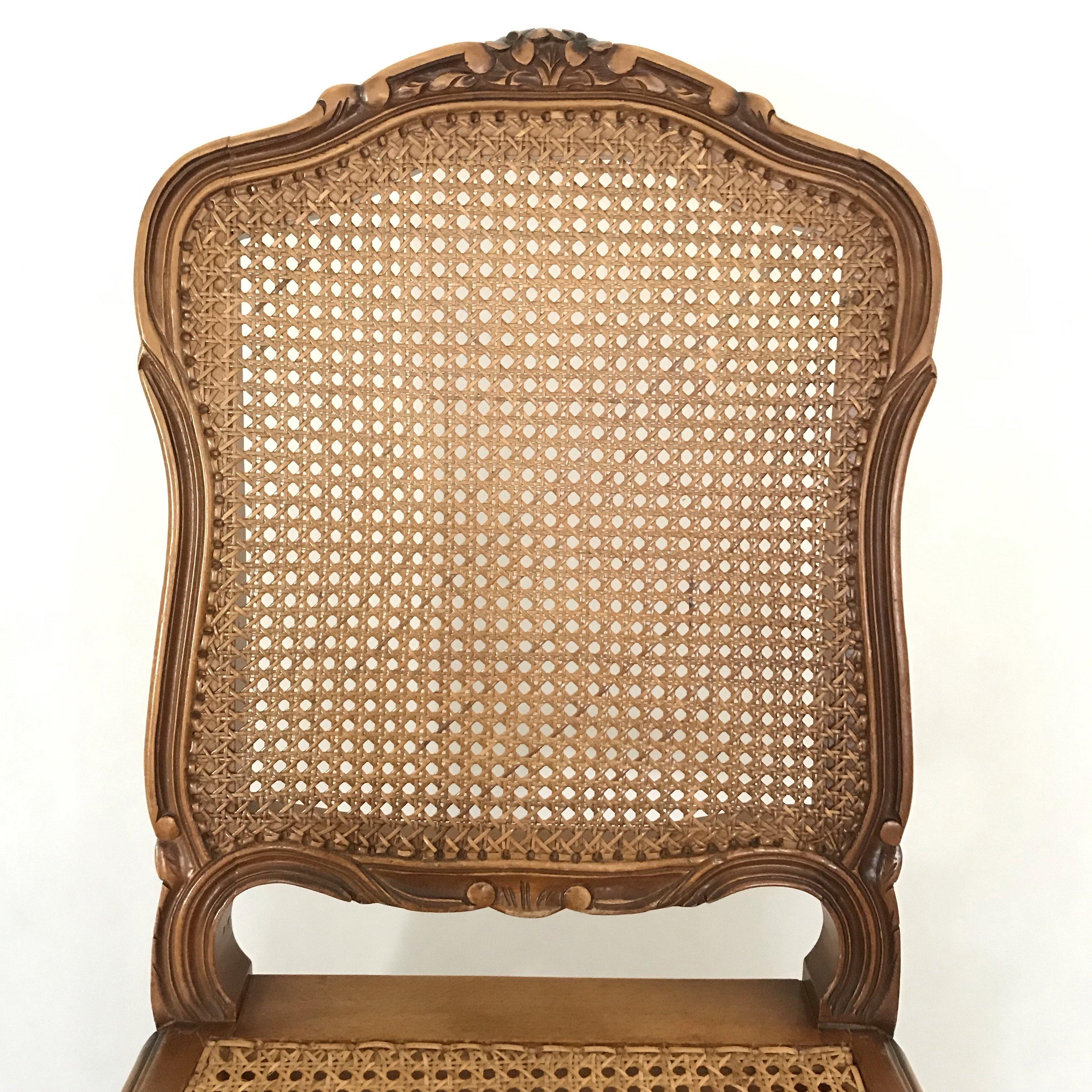 Set of Six Classic French Carved and Caned Louis XV Walnut Chairs 1