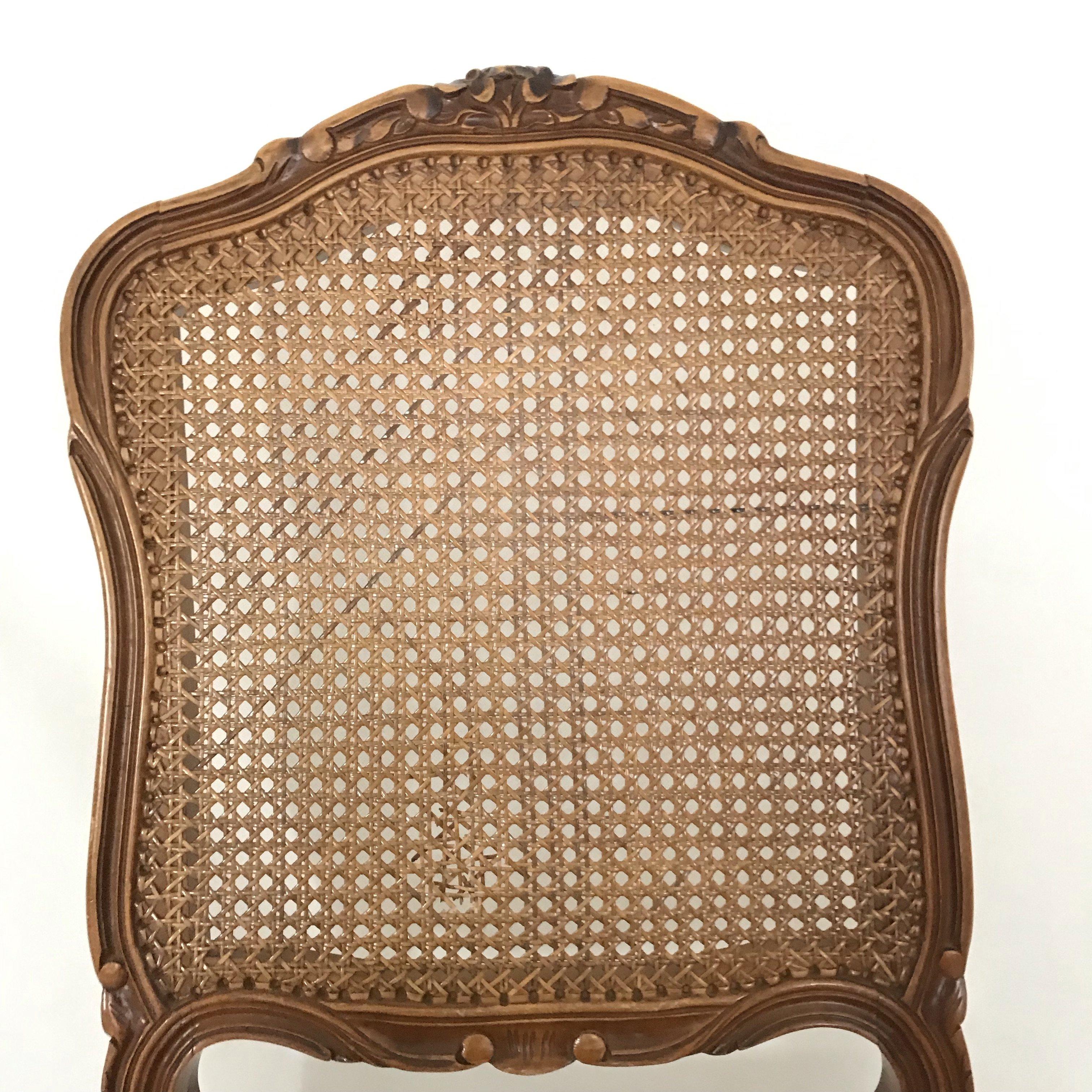 Set of Six Classic French Carved and Caned Louis XV Walnut Chairs 2