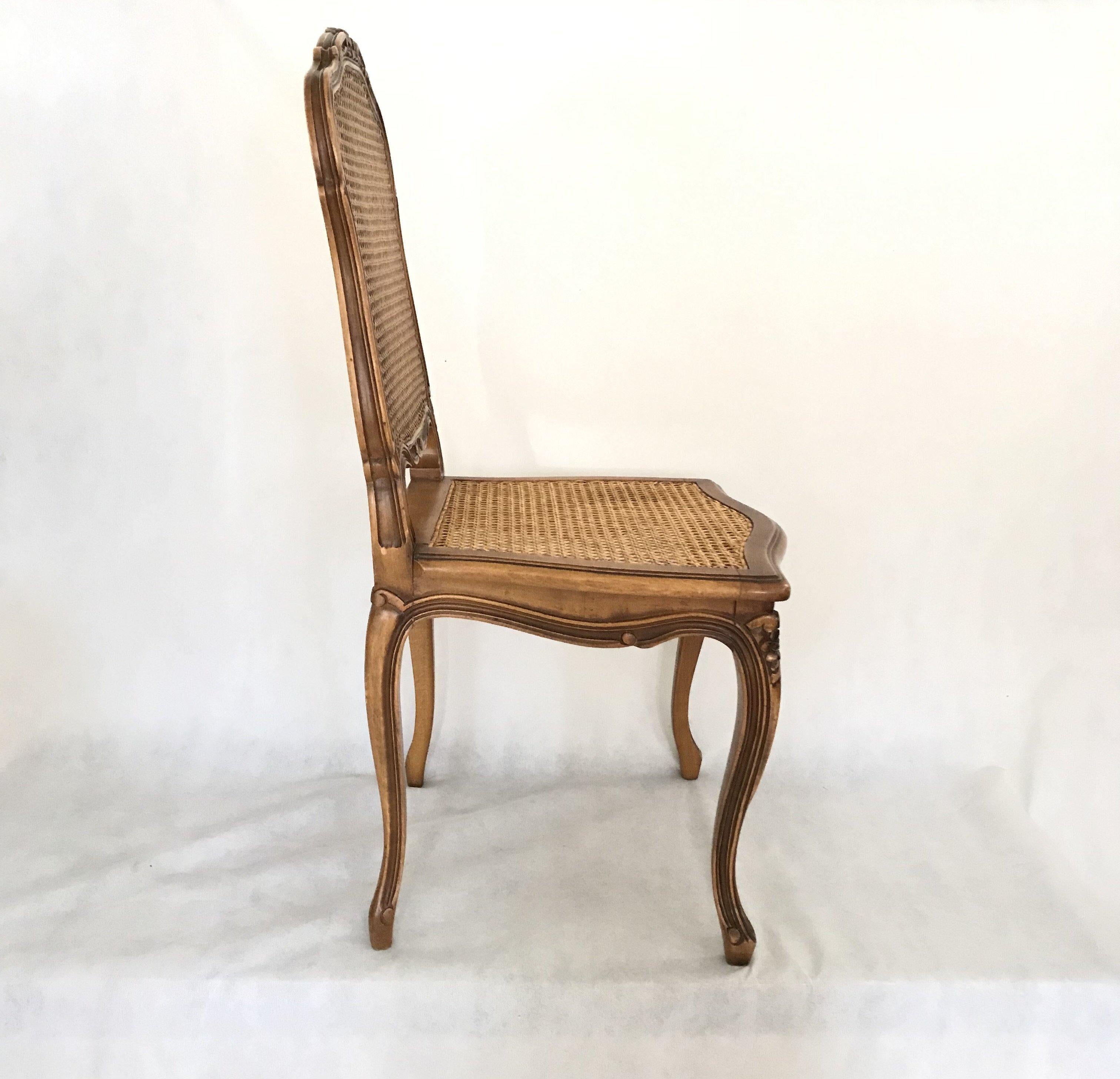 Set of Six Classic French Carved and Caned Louis XV Walnut Chairs 5