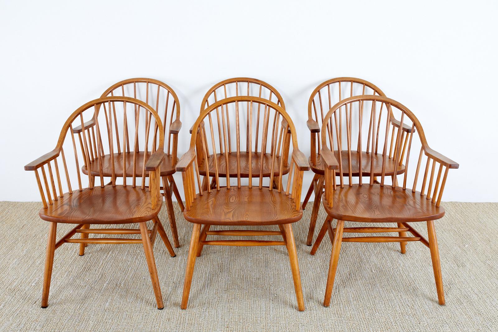 Set of Six Claud Bunyard American Windsor Dining Armchairs 2