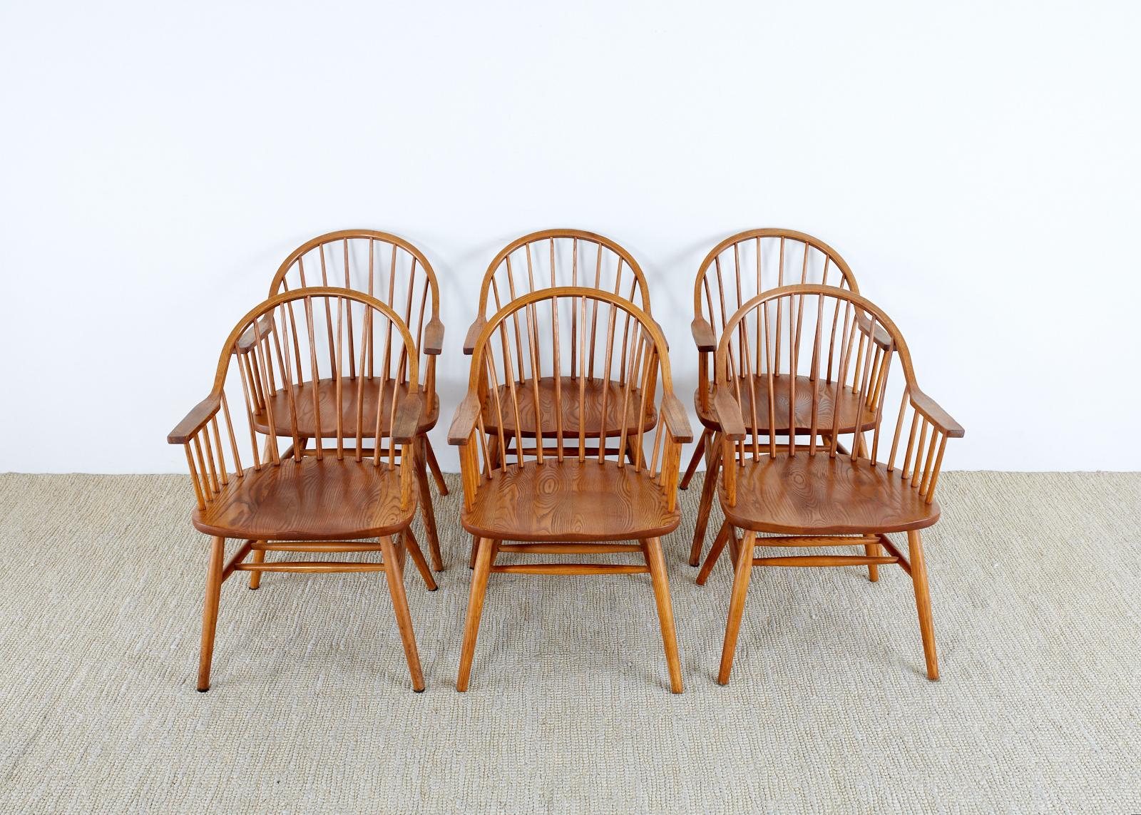 Hand-Crafted Set of Six Claud Bunyard American Windsor Dining Armchairs