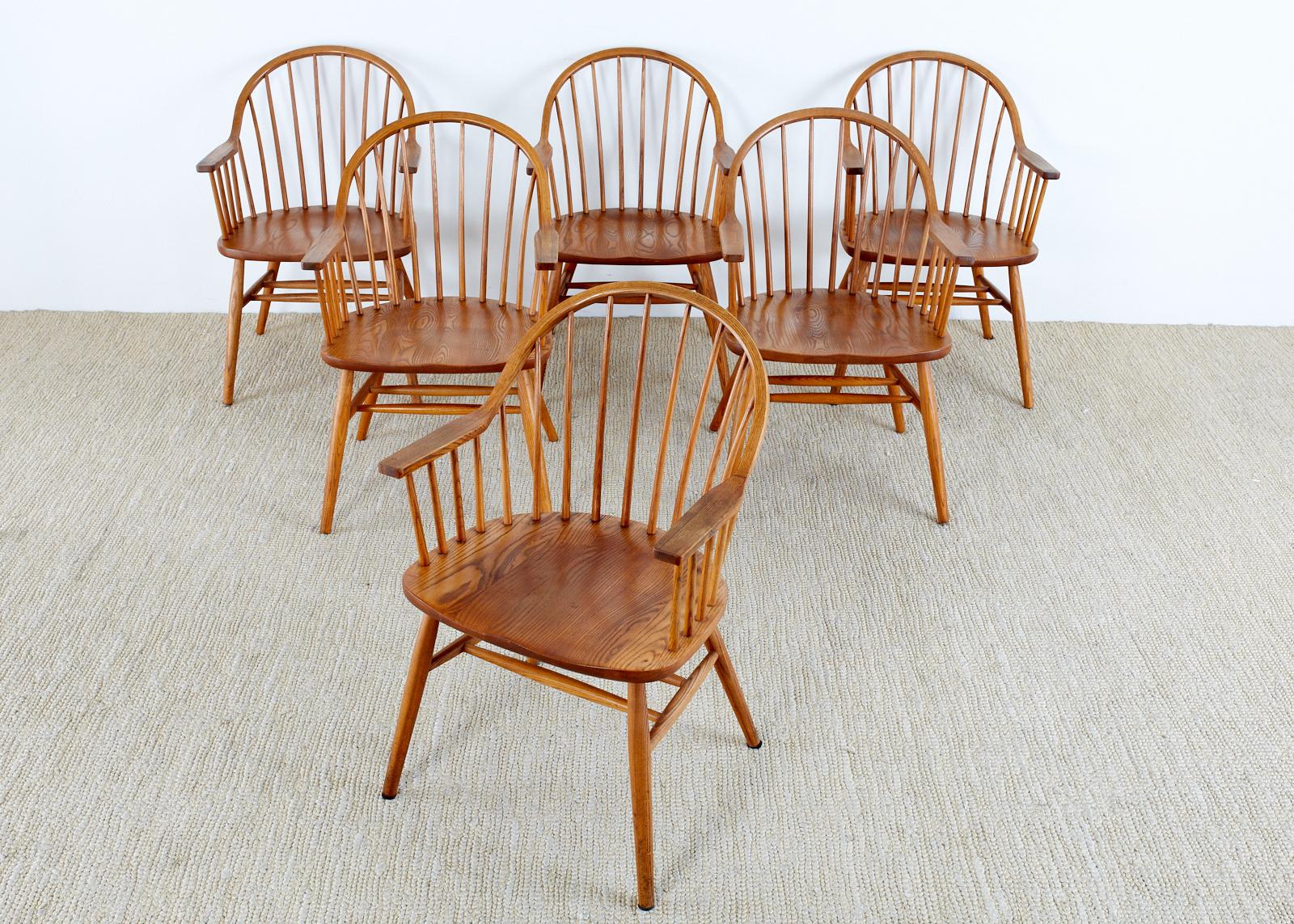 Set of Six Claud Bunyard American Windsor Dining Armchairs In Good Condition In Rio Vista, CA