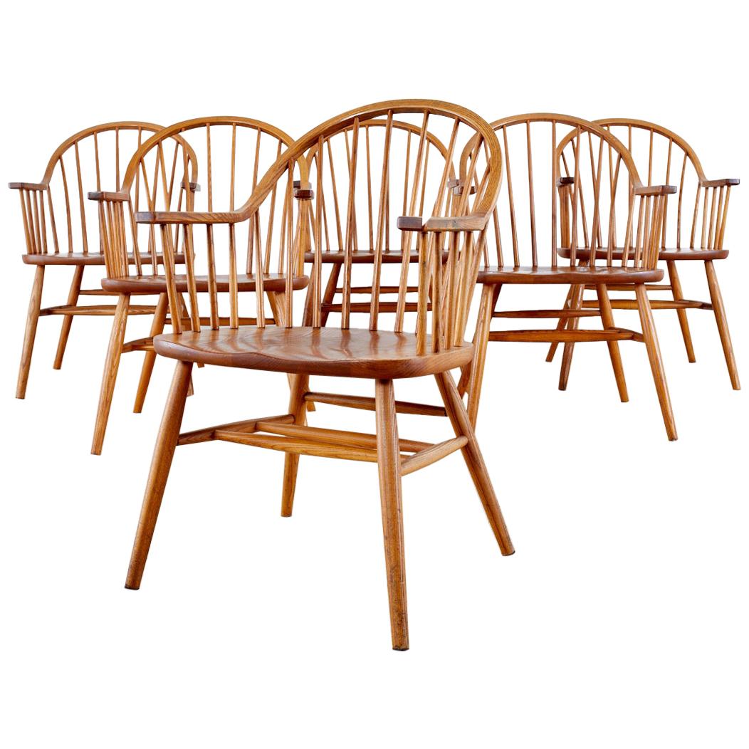 Set of Six Claud Bunyard American Windsor Dining Armchairs