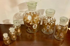 Set of Six Clear Hand Blown Apothecary Jars with Tops
