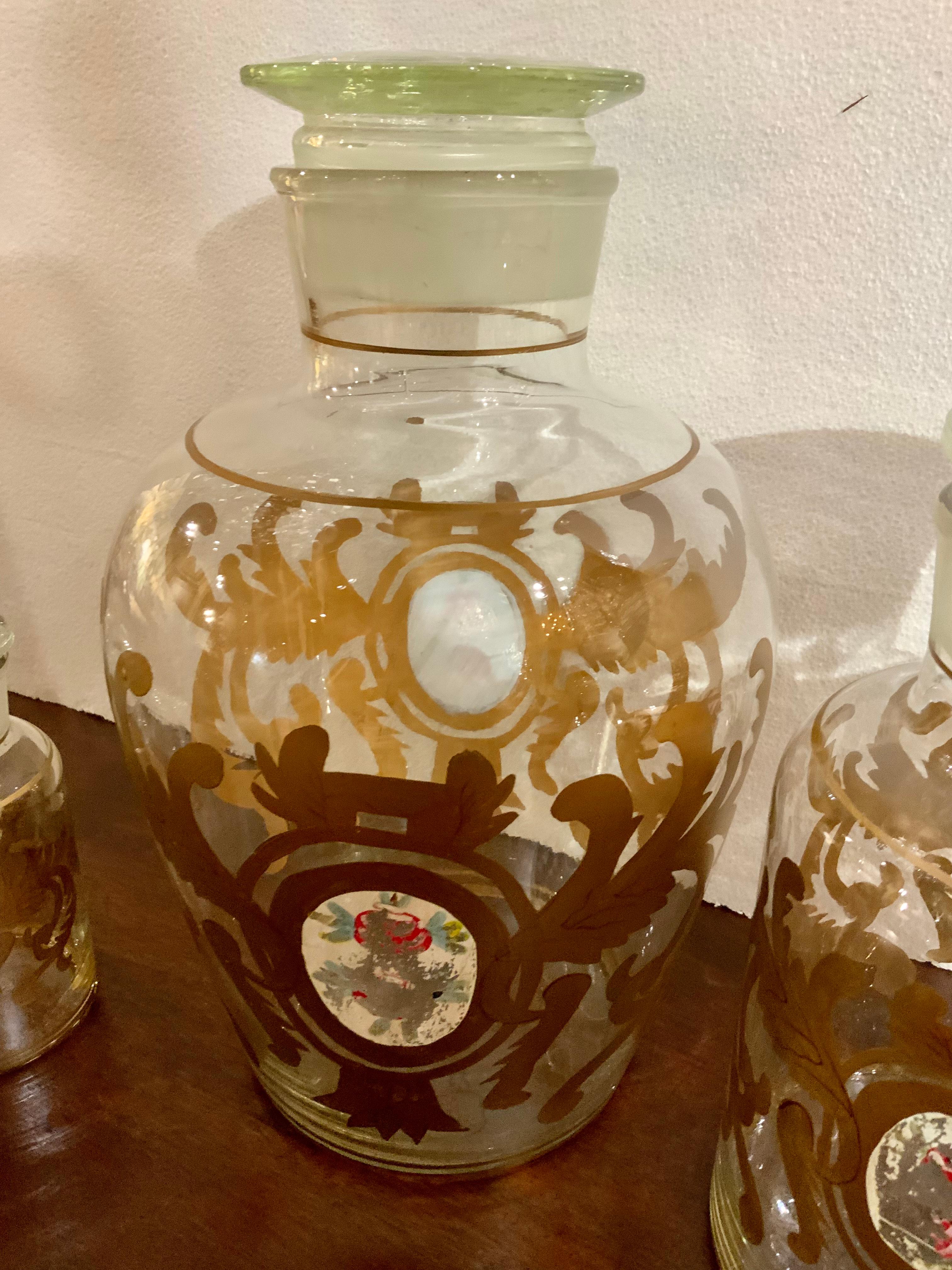 Set of Six Clear Hand Blown Apothecary Jars with Tops In Good Condition For Sale In Houston, TX