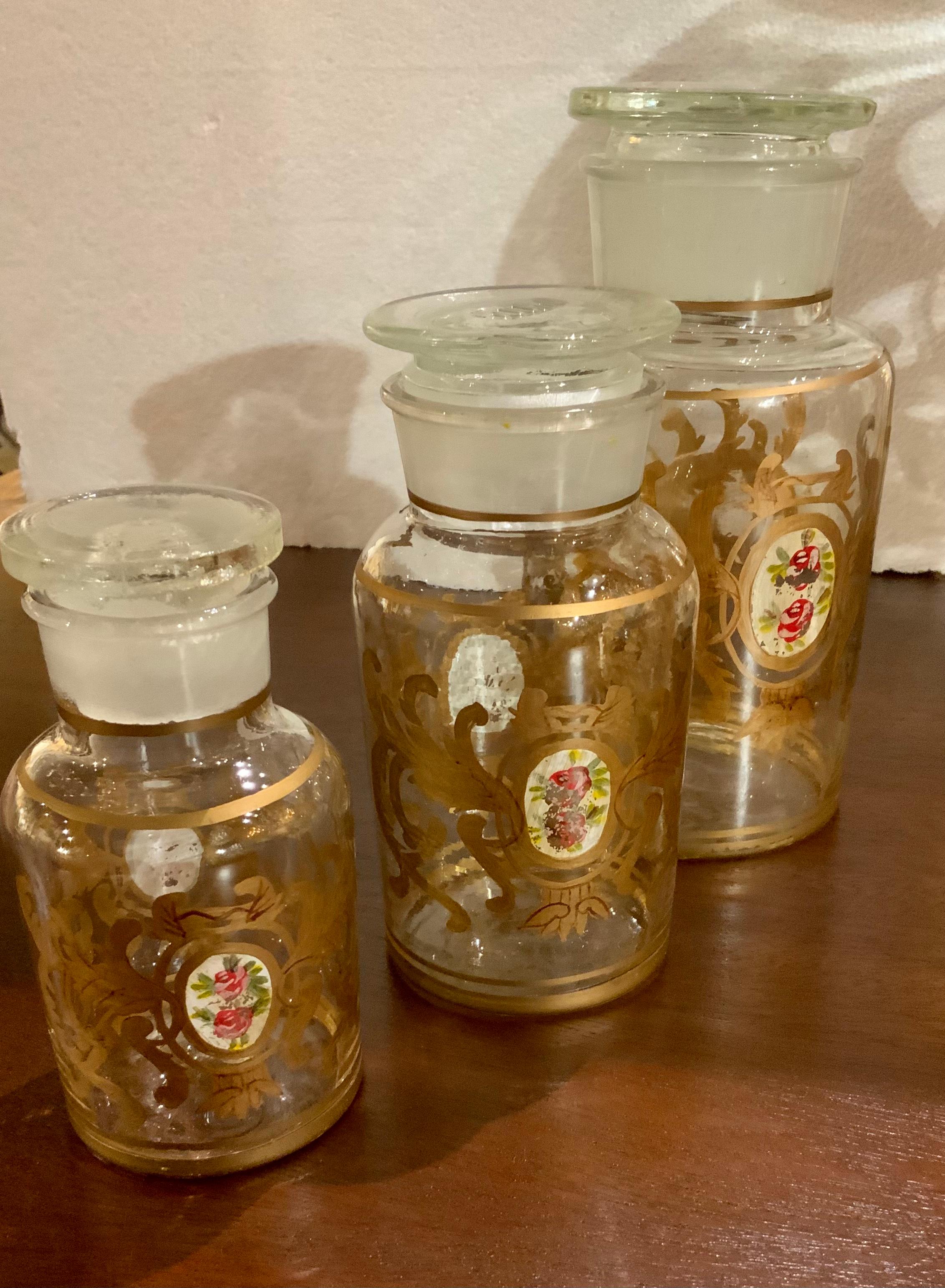 19th Century Set of Six Clear Hand Blown Apothecary Jars with Tops For Sale