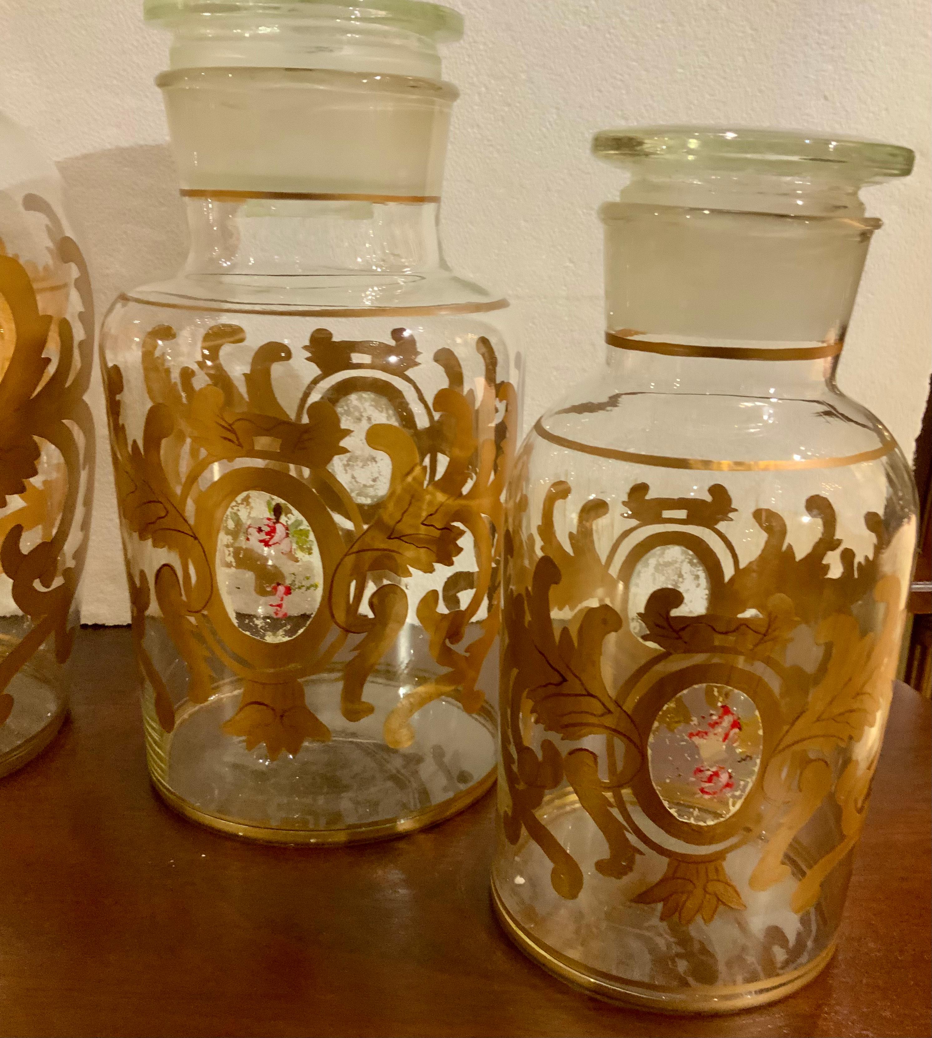 Blown Glass Set of Six Clear Hand Blown Apothecary Jars with Tops For Sale