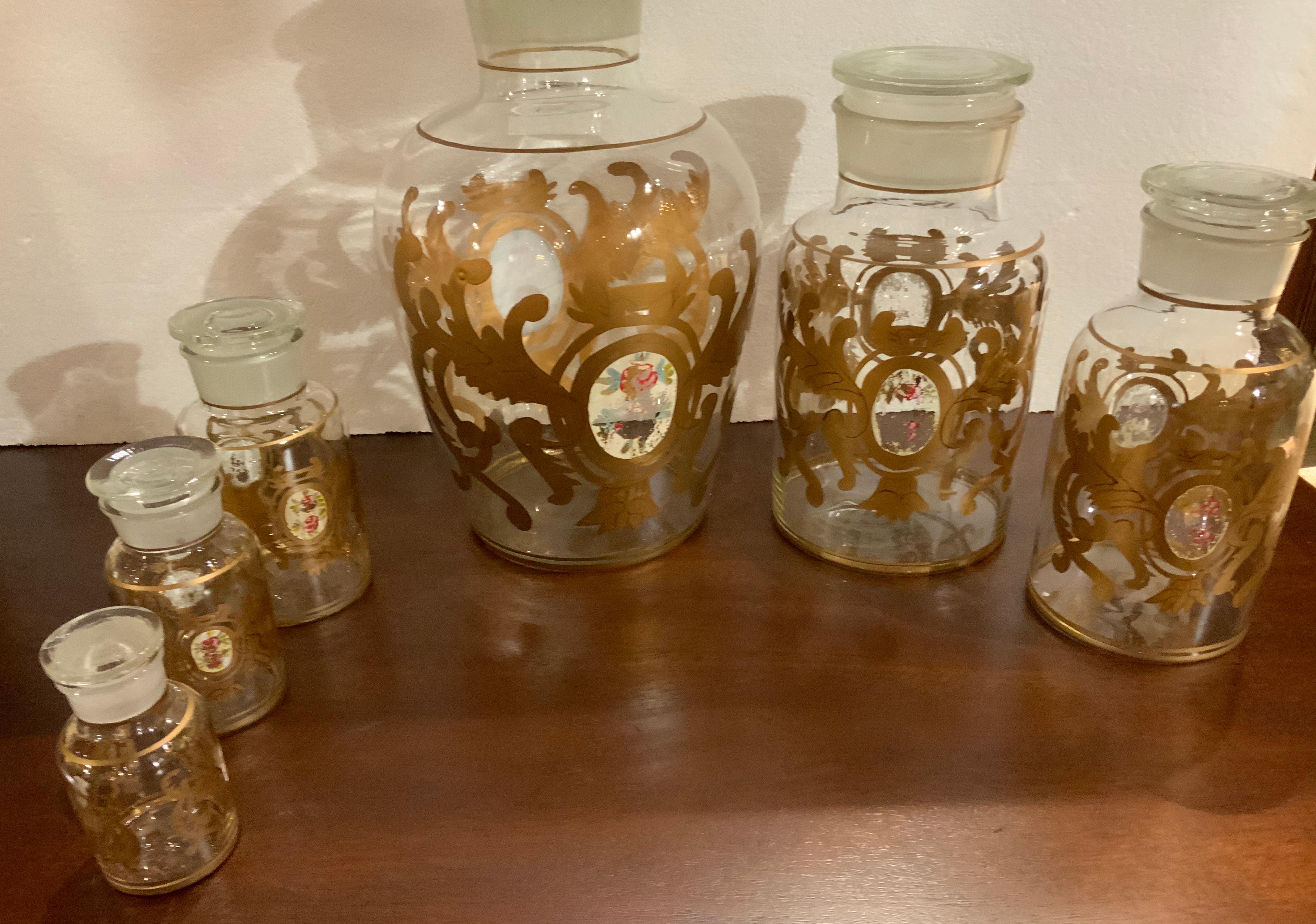 Set of Six Clear Hand Blown Apothecary Jars with Tops 1