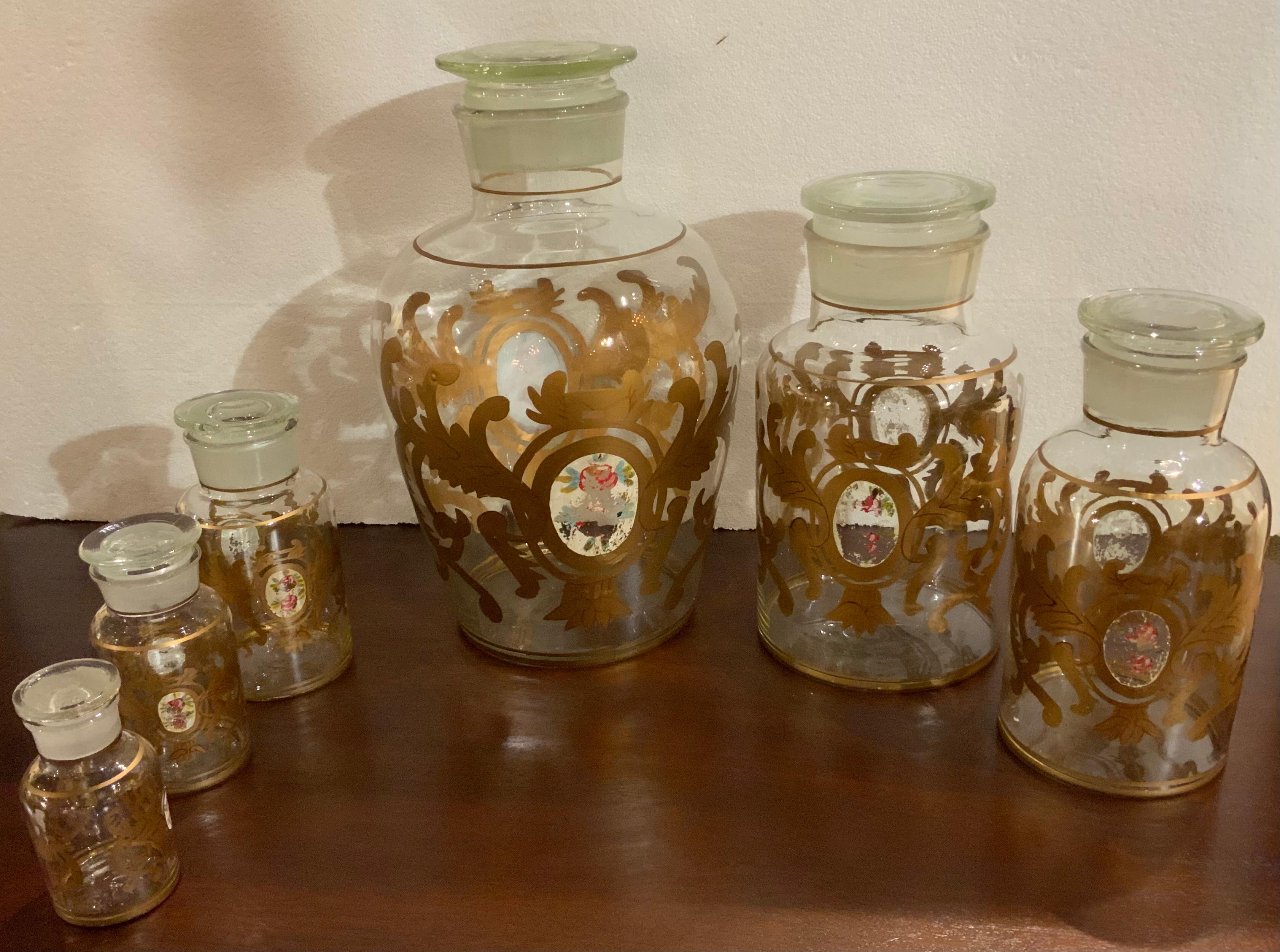 Set of Six Clear Hand Blown Apothecary Jars with Tops For Sale 3