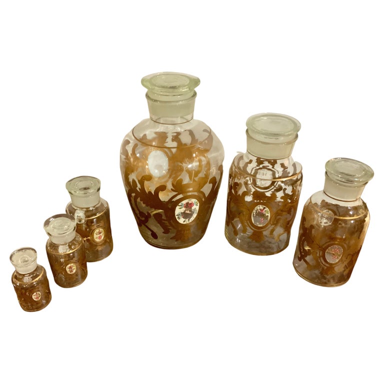 Set of Six Clear Hand Blown Apothecary Jars with Tops For Sale at 1stDibs