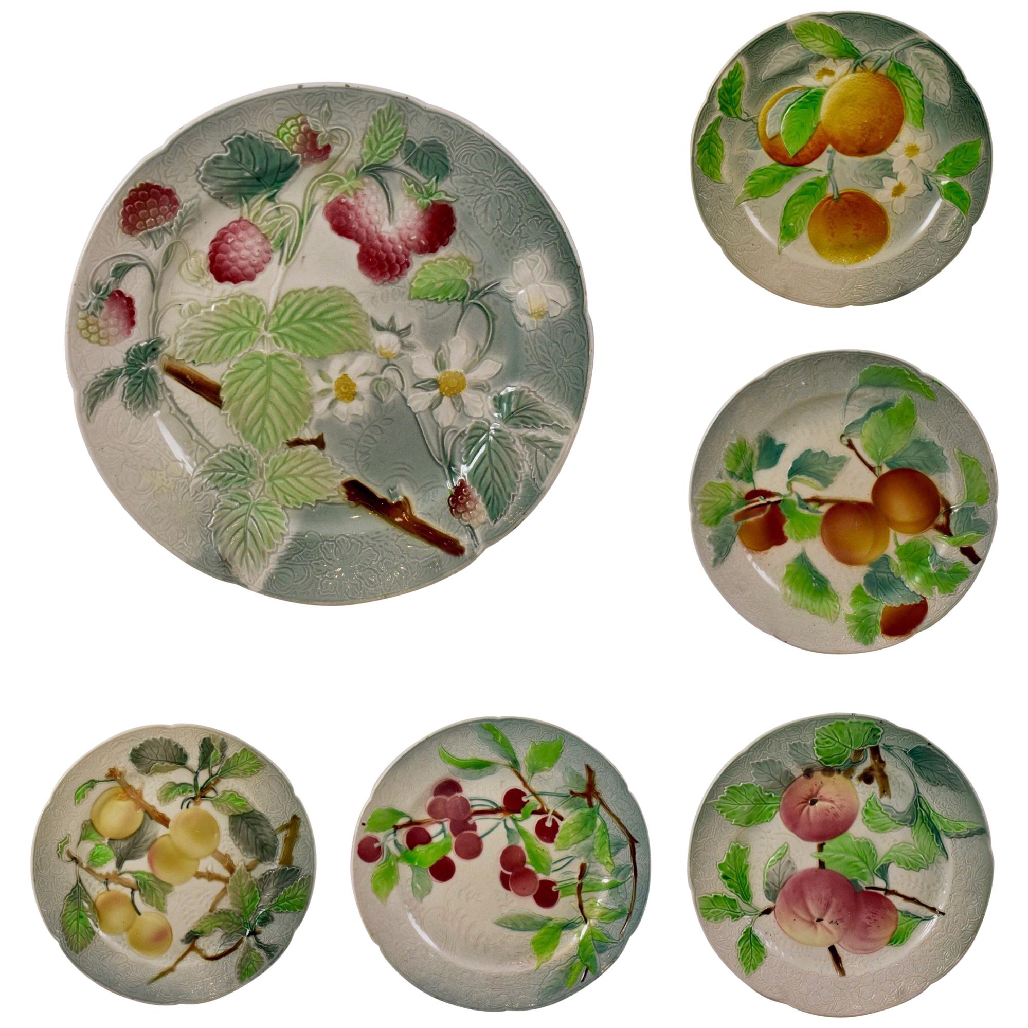 Set of Six Clement French Faïence Fruit Plates, 'b' circa 1900
