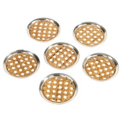 Set di sei sottobicchieri in lucite, rattan e argento in stile Christian Dior, Italia anni '70