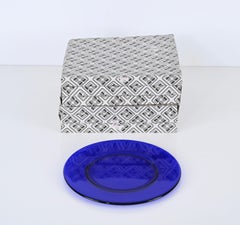 Set of Six Cobalt Blue Murano Glass Round Dinner Plates, Italy 1980s