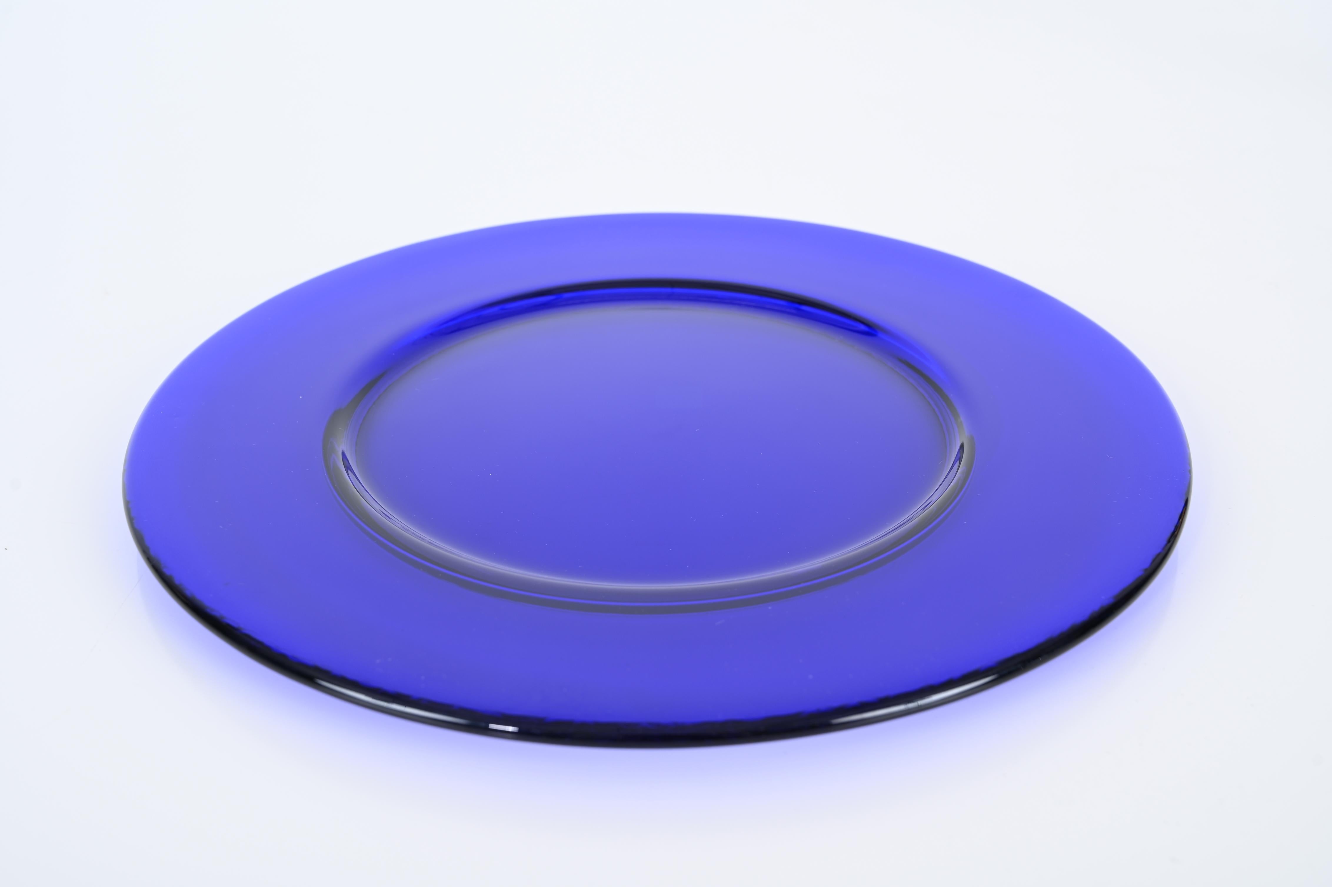 20th Century Set of Six Cobalt Blue Murano Glass Round Dinner Plates, Italy 1980s For Sale